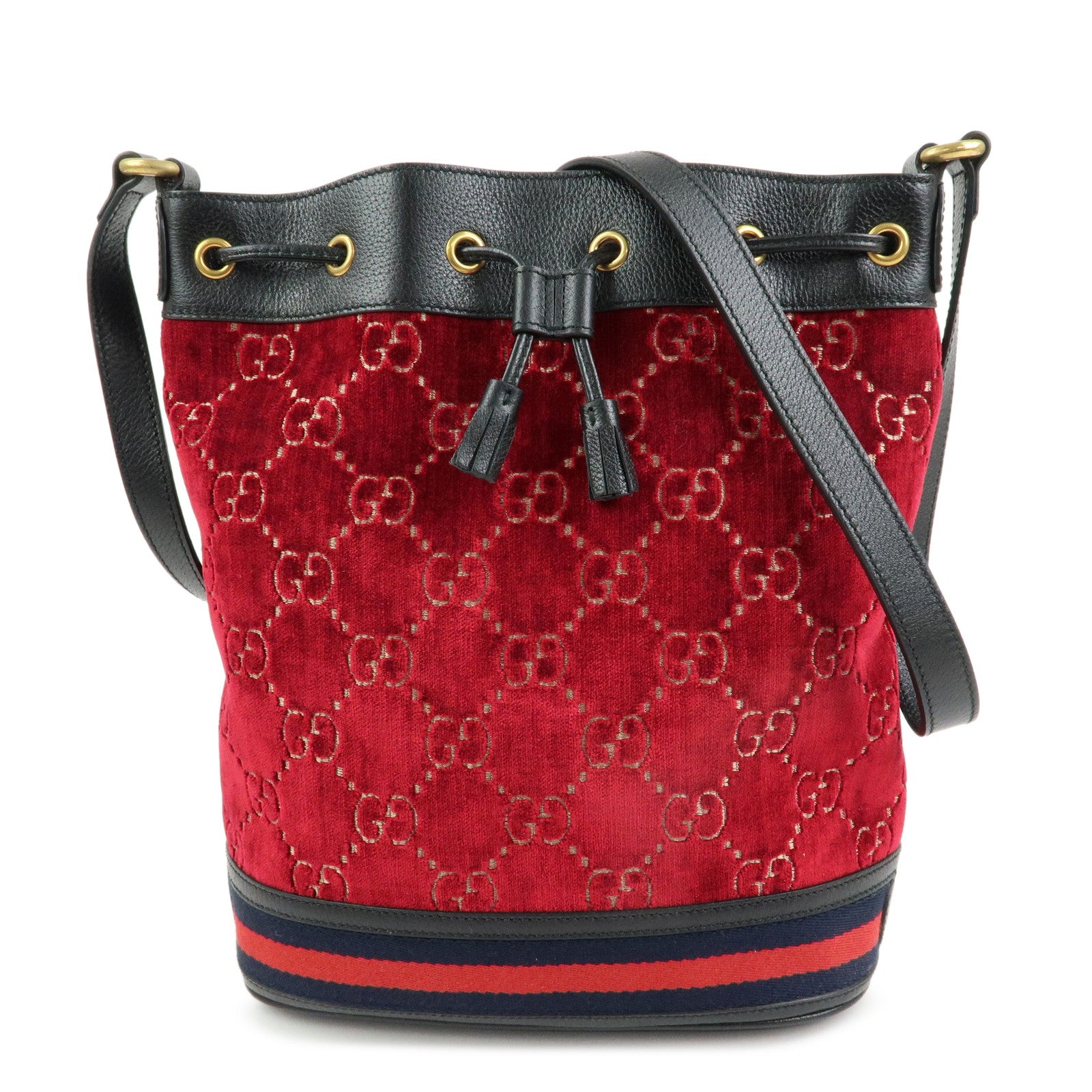 GUCCI Sherry GG Velvet Leather Shoulder Bag Red Black 574960