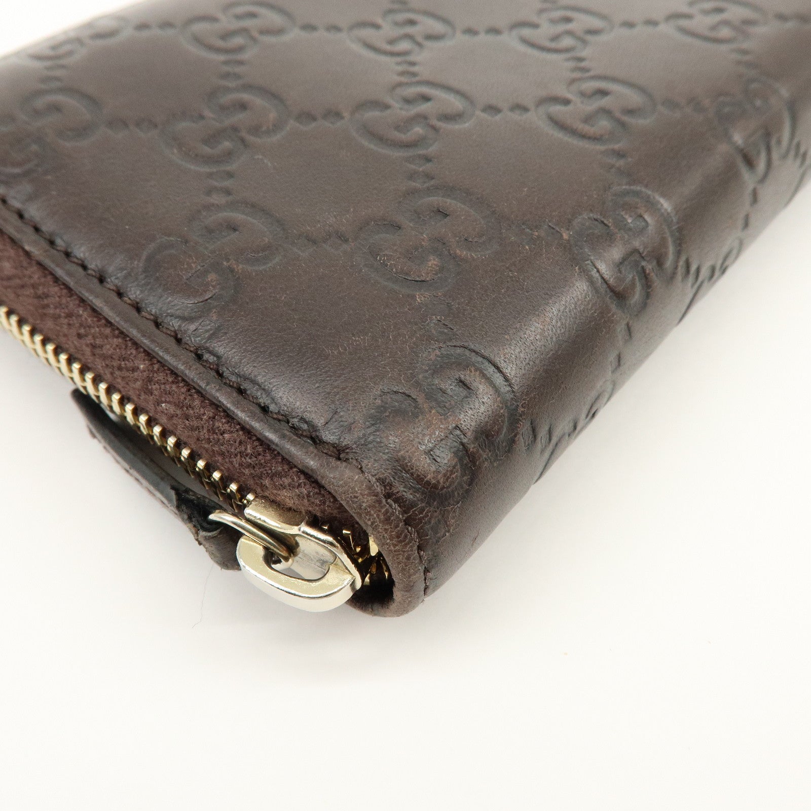 GUCCI Guccissima Leather Round Zippy Long Wallet Dark Brown 112724