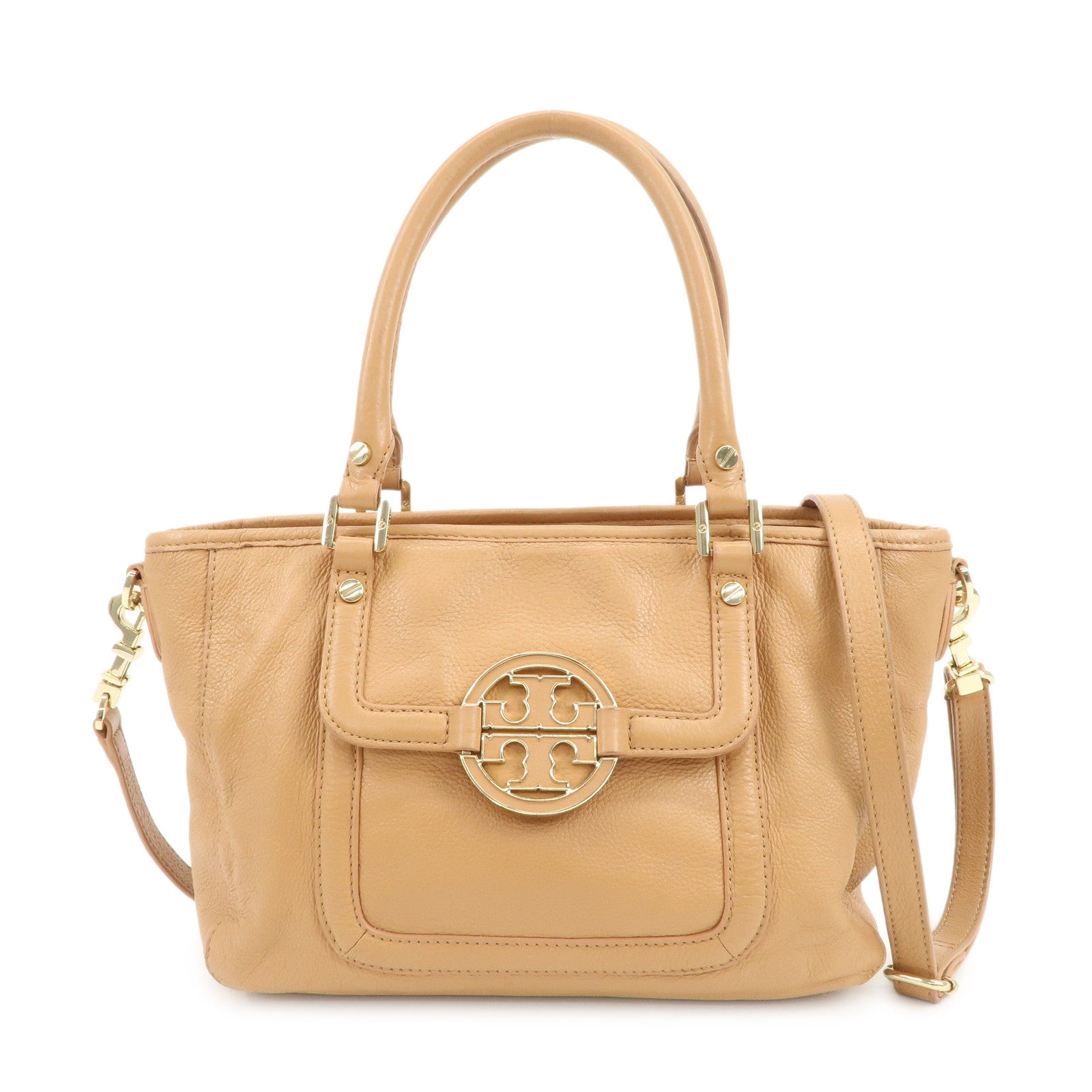 TORY BURCH Logo Leather 2Way Bag Shoulder Bag Hand Bag Brown