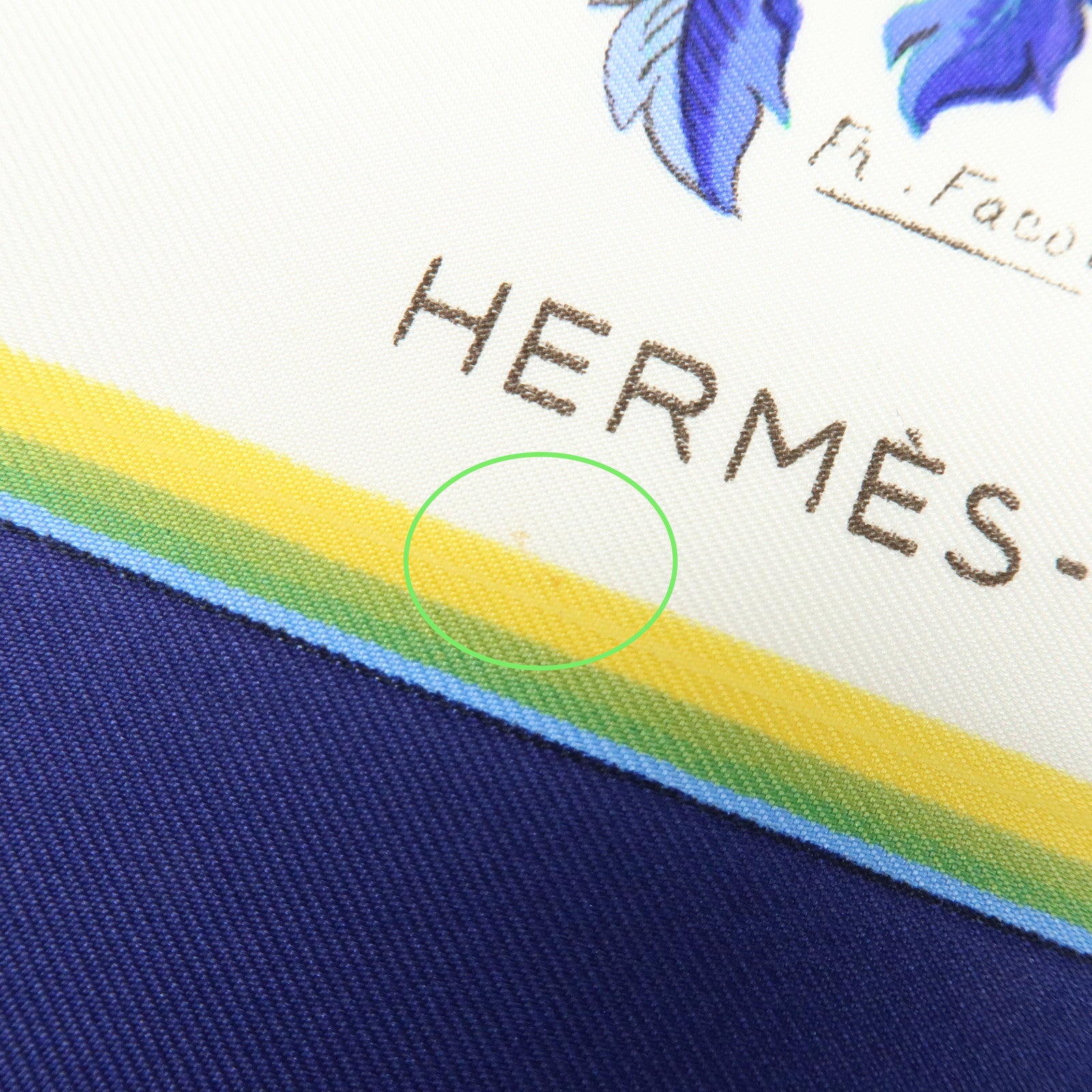 HERMES Carre 90 Silk 100% Scarf CERES White Blue Navy