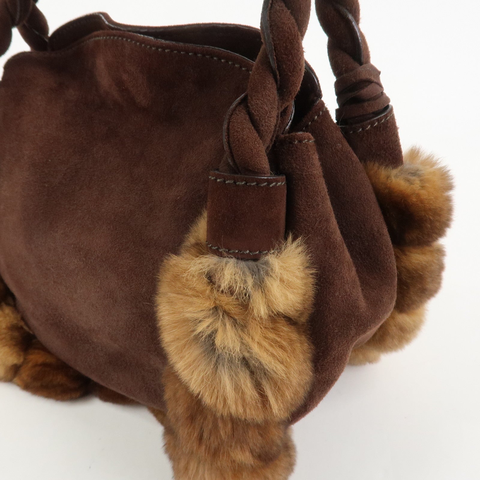 Ferragamo Gancini Suede Fur Hand Bag Brown BW-21 B372