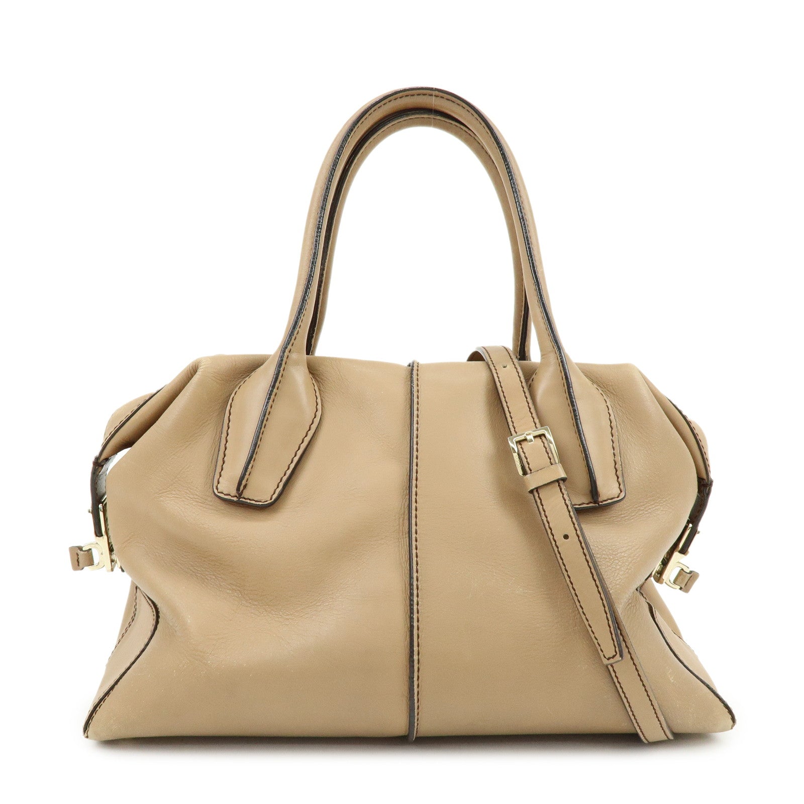 TOD'S D-Cube Leather 2Way Bag Hand Bag Shoulder Bag Beige