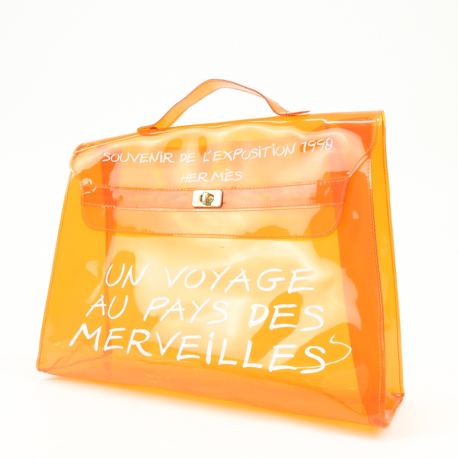 HERMES Kelly Vinyl Hand Bag SOUVENIR DE L'EXPOSITION Orange
