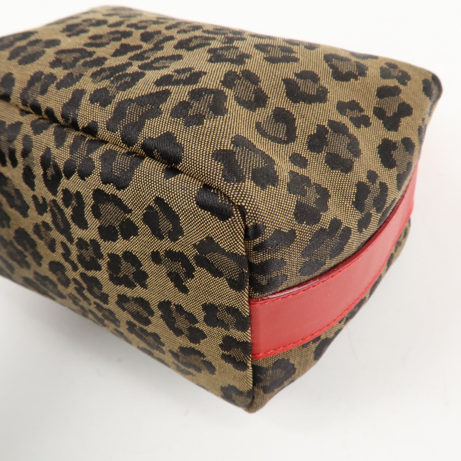 FENDI Canvas Leather Leopard Vanity Bag Cosmetic Pouch 26360 Used