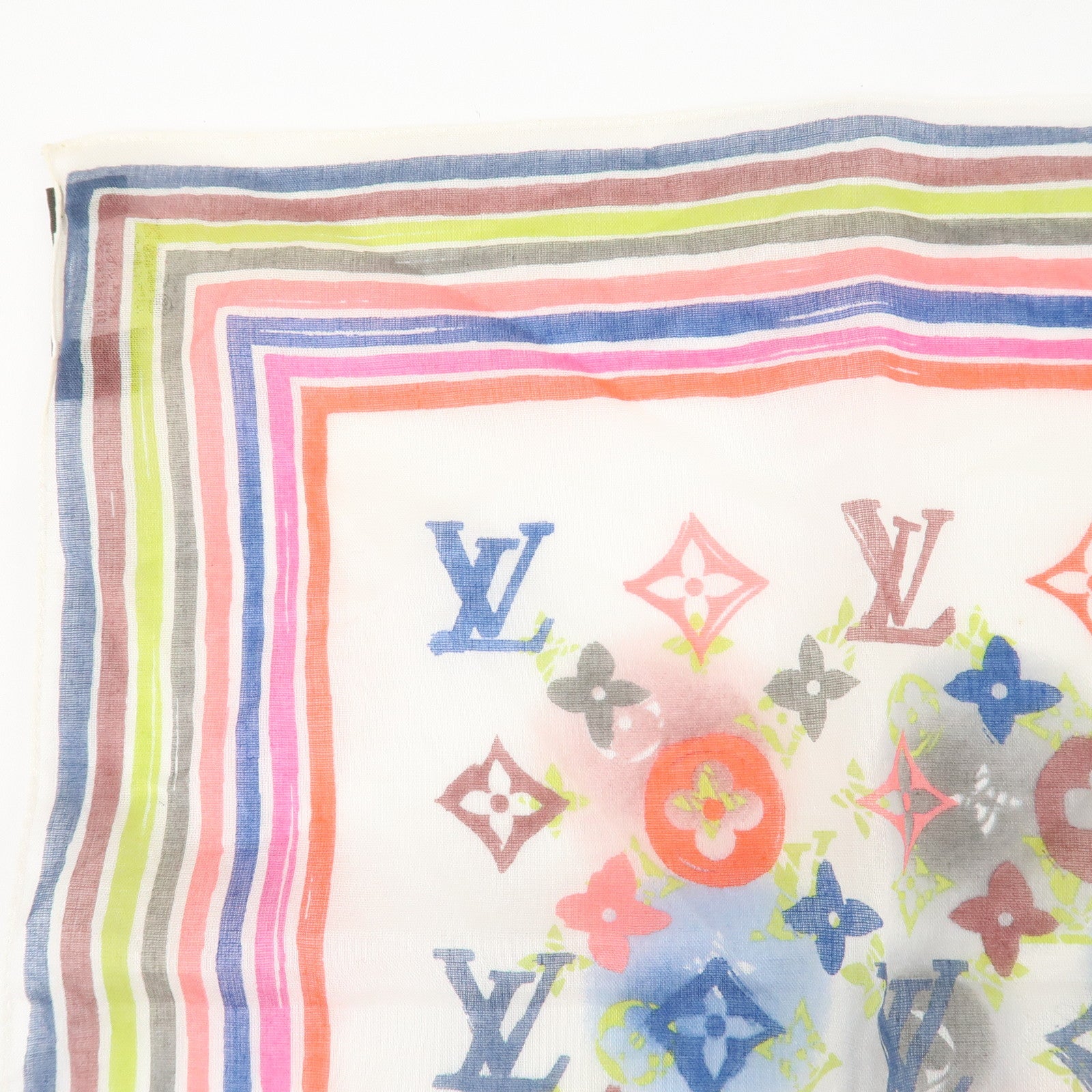 Louis Vuitton Monogram Cotton 100% Scarf Multicolor White Used