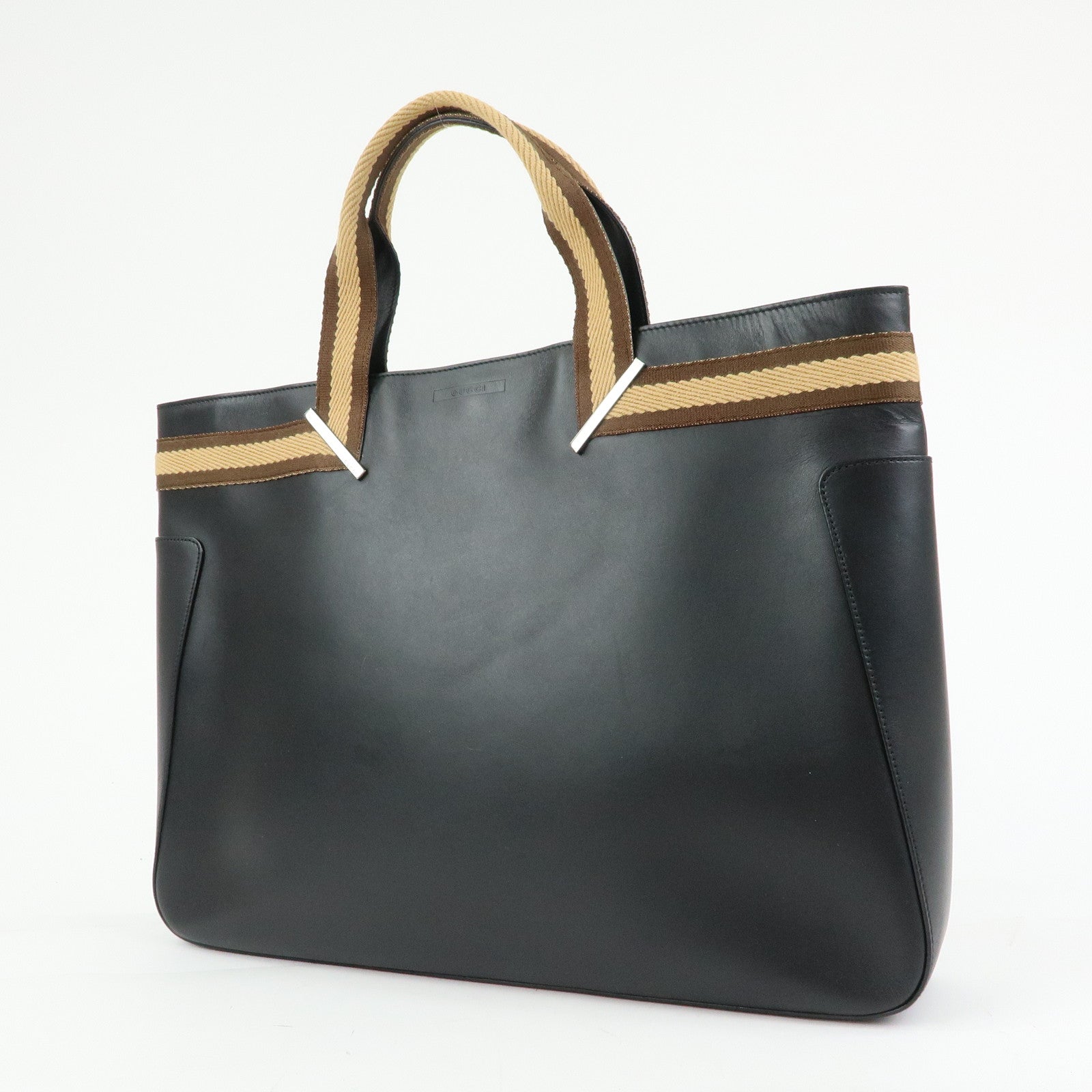 GUCCI Sherry Leather Tote Bag Hand Bag Black Brown 002.1134