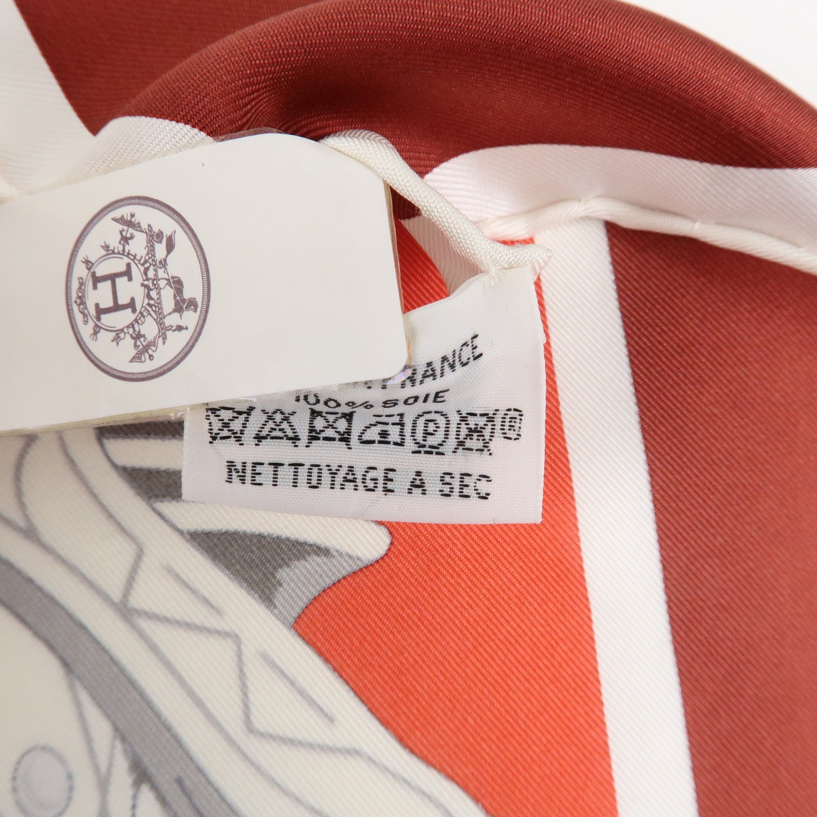 HERMES Carre 90 Silk 100% BRIDES ET DESTIN Red Used