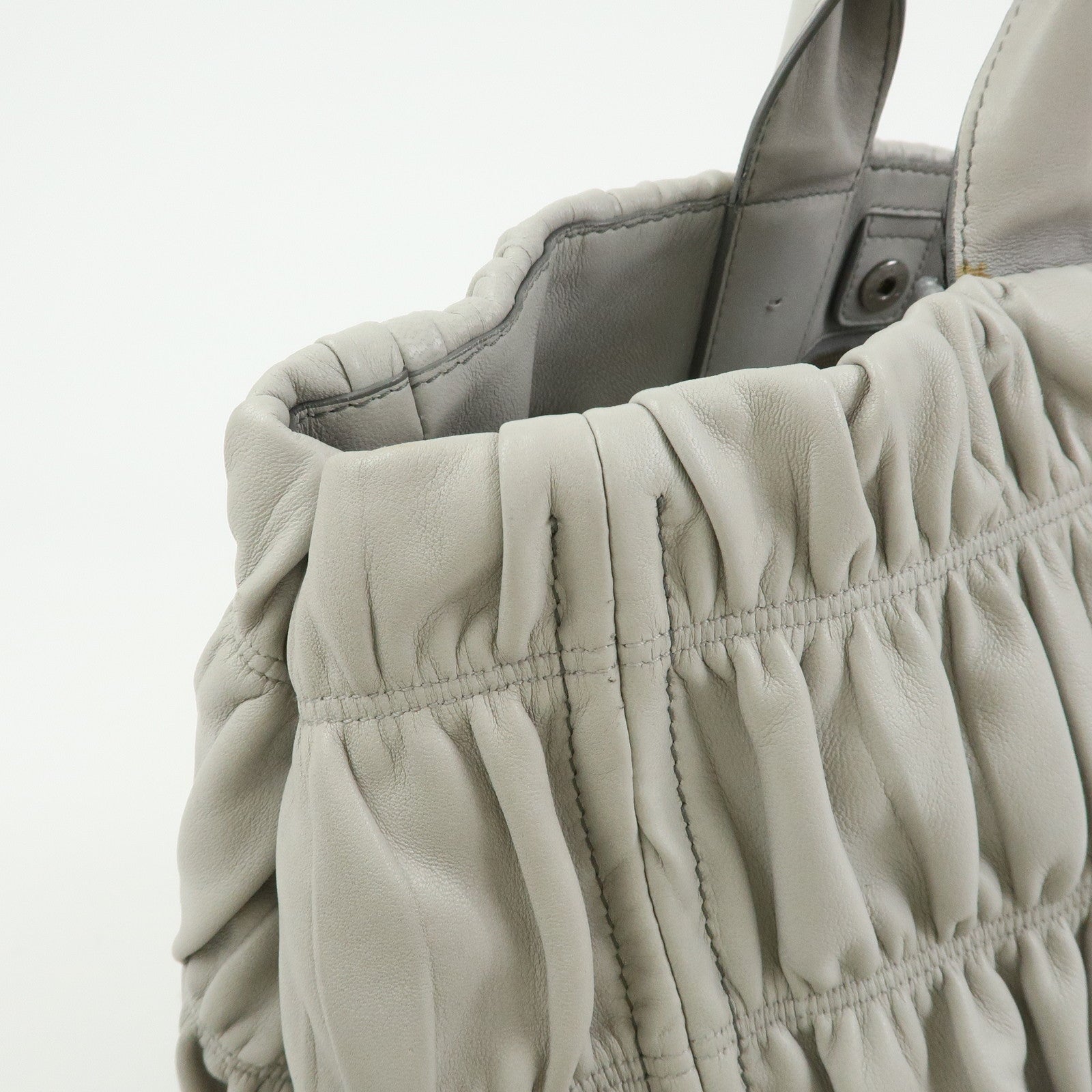 PRADA Canapa Nappa Gaufre Leather Gathered Large Tote Hand Bag