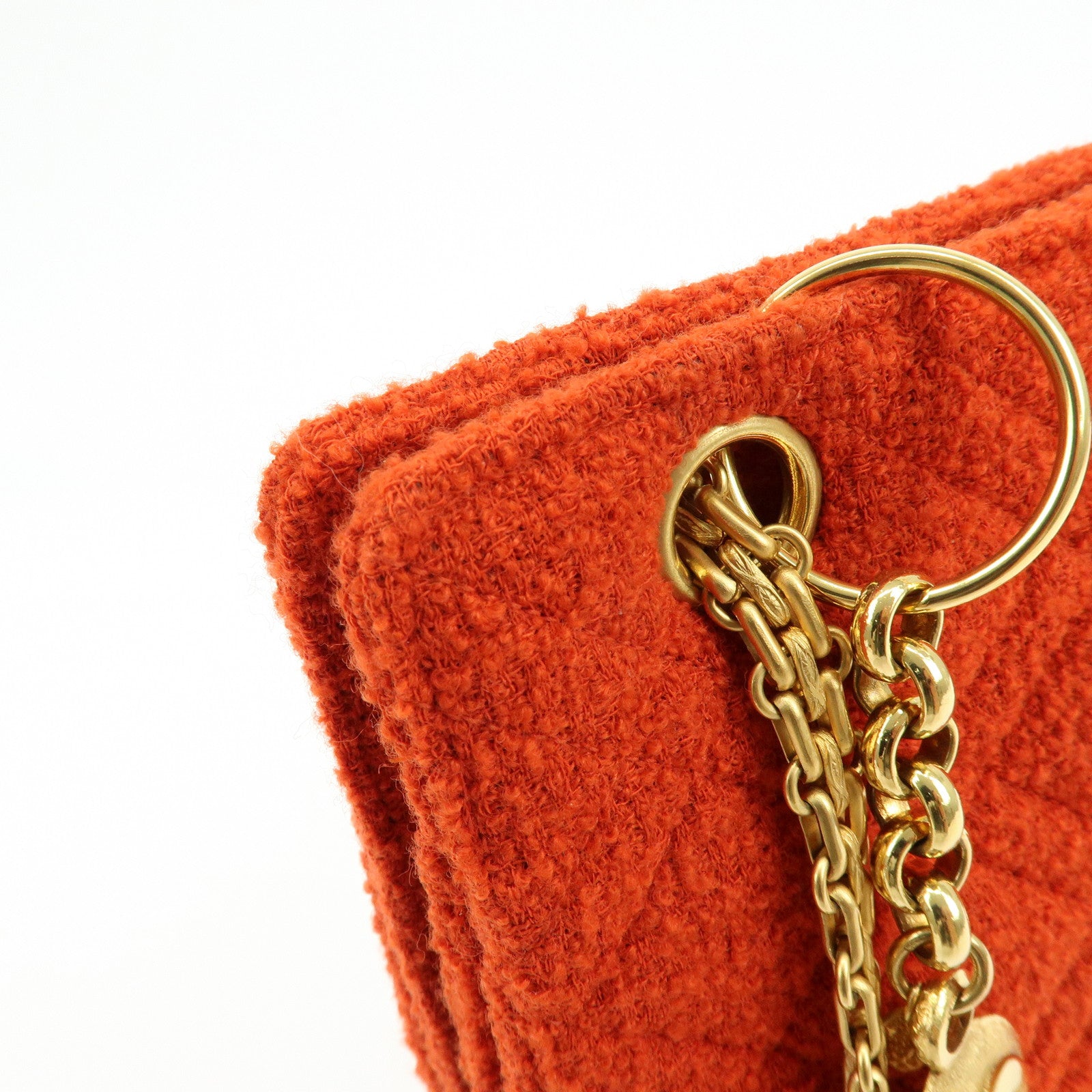 CHANEL COCO Mark Tweed Chain Shoulder Bag Hand Bag Red