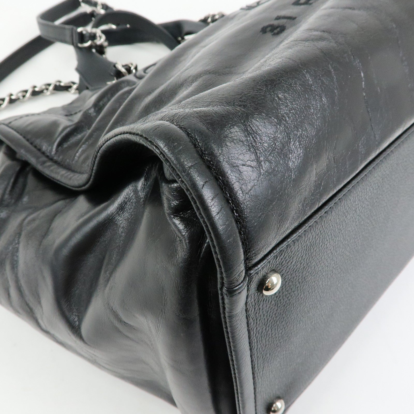 CHANEL Deauville GM Caviarskin Leather 2Way Tote Bag Black A66941
