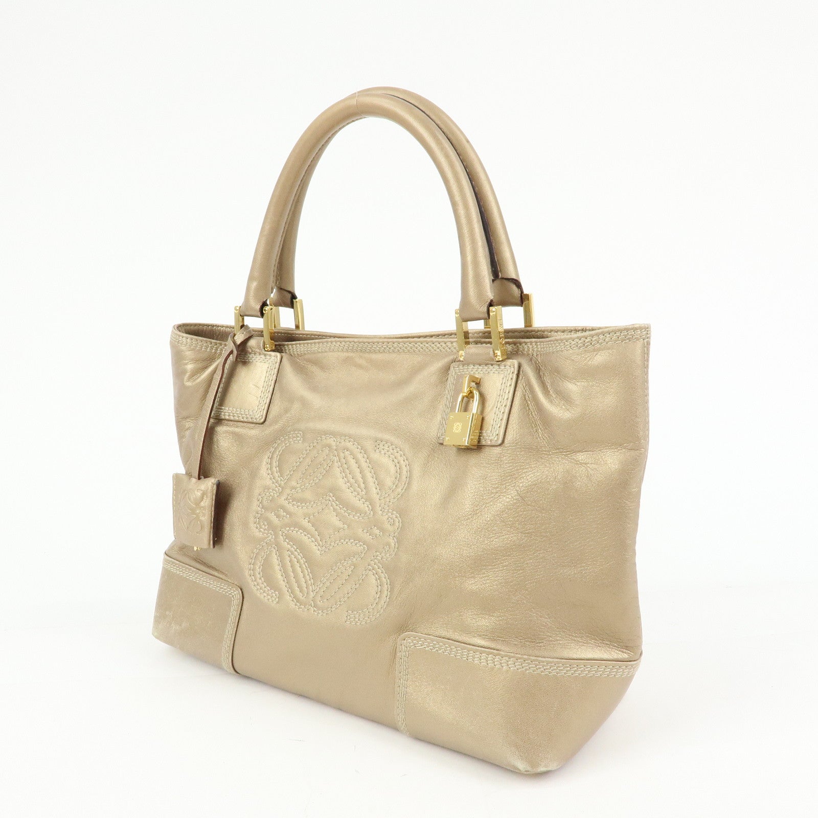 LOEWE Anagram Nappa Leather Tote Bag Hand Bag Gold