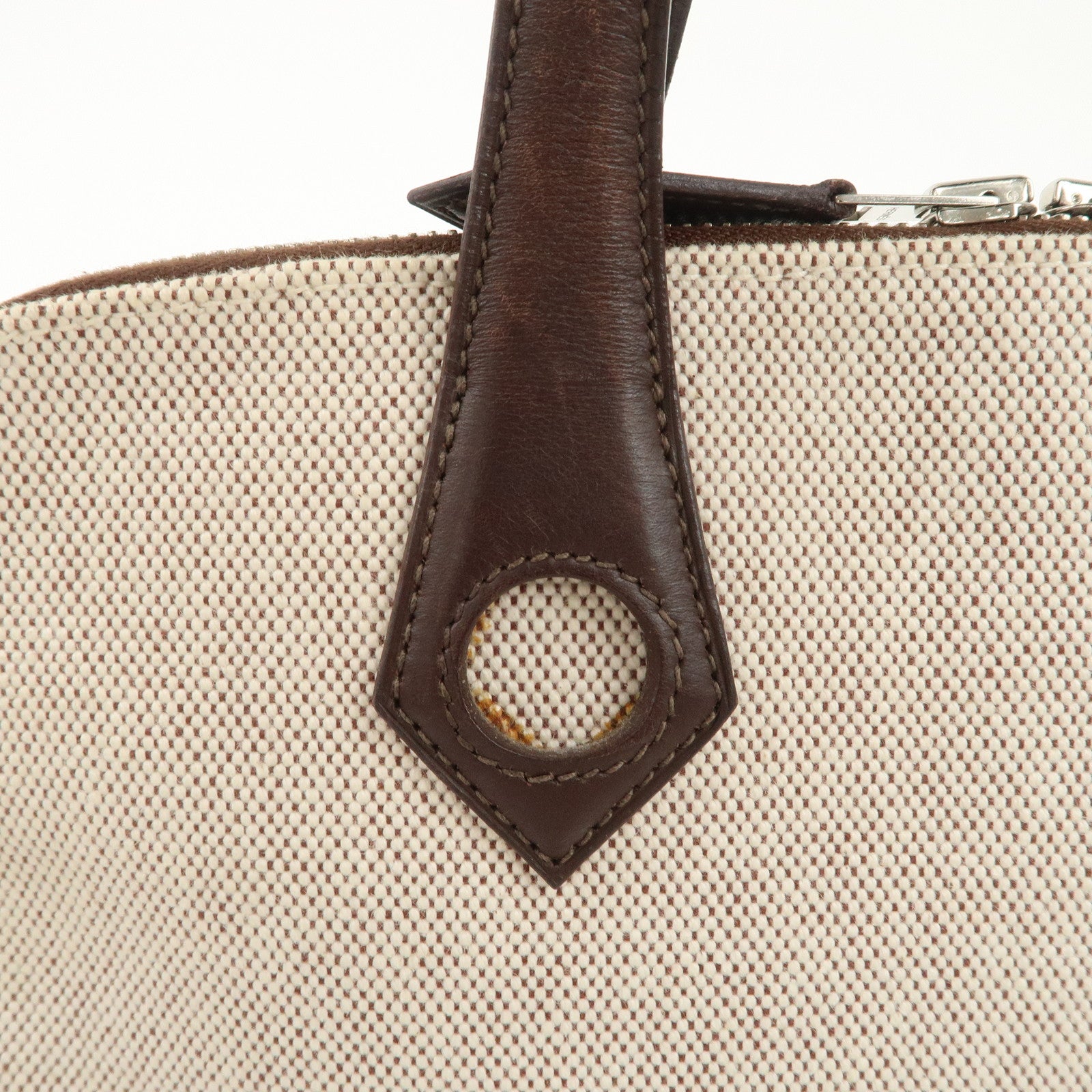 HERMES Leather Toile Ash Sac Eve MM J Engraved Hand Bag Natural