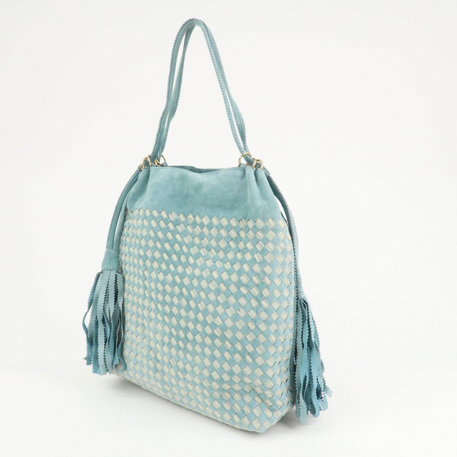 BOTTEGA VENETA Intrecciato Suede Shoulder Bag Light Blue 115807