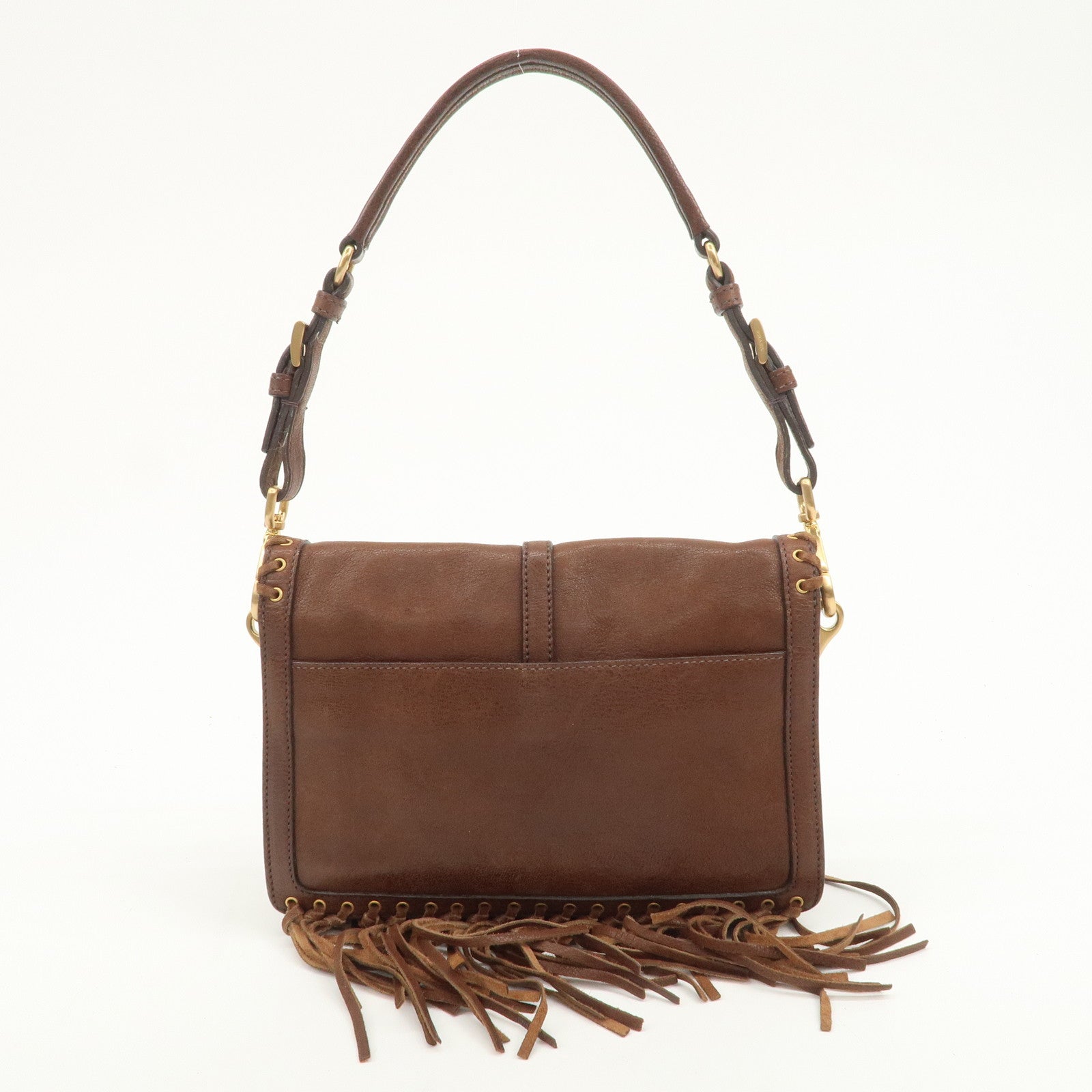PRADA Fringe Leather 2Way Bag Shoulder Bag Clutch Bag Brown BR3165