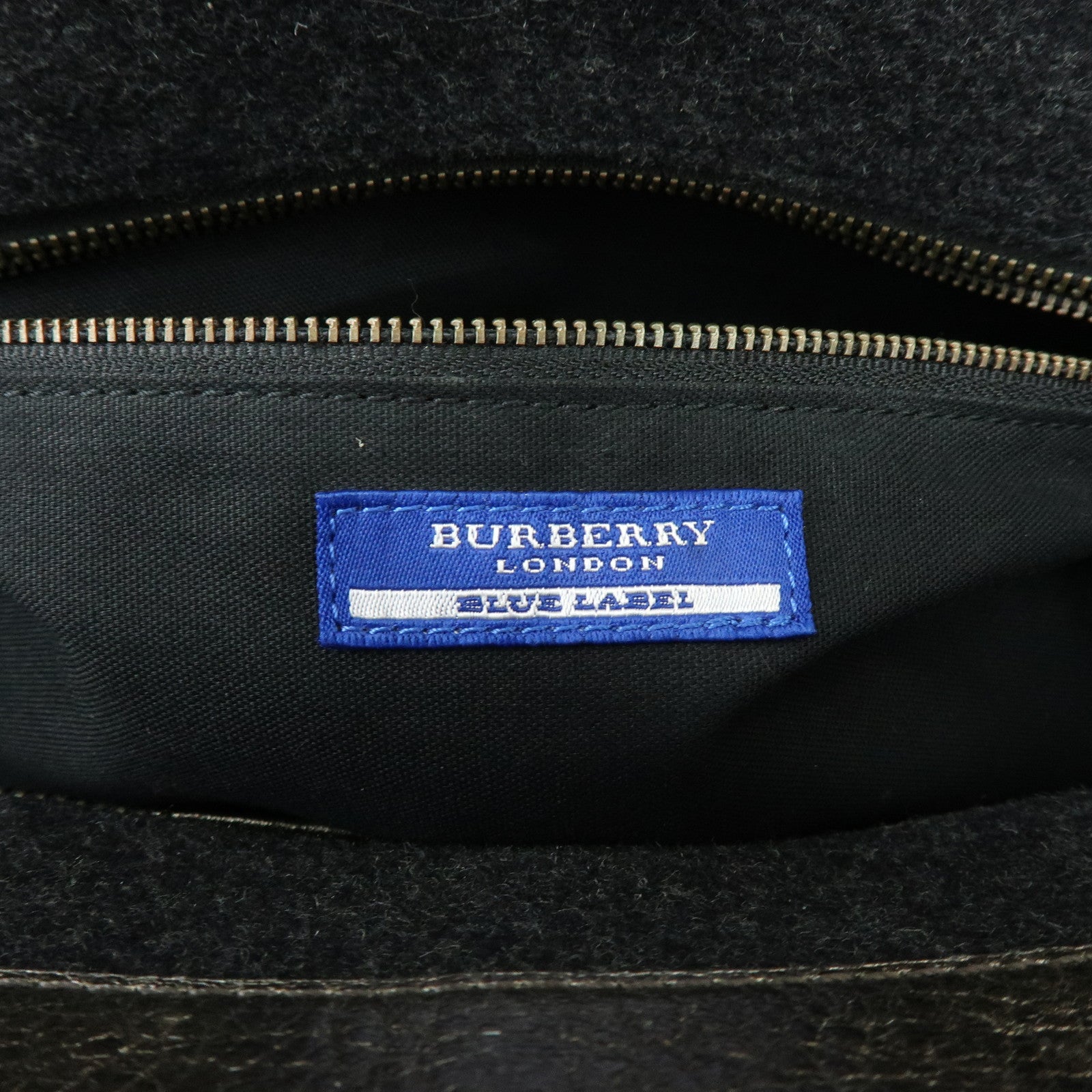 BURBERRY Blue Label Wool Leather Tote Bag Shoulder Bag Black Gold
