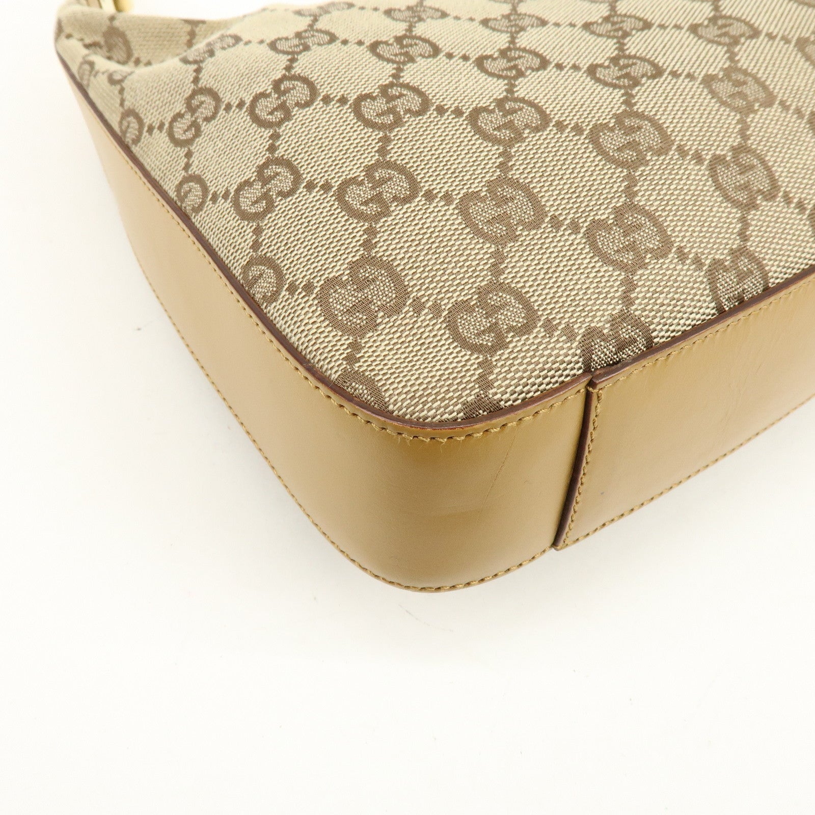 GUCCI GG Canvas Leather Shoulder Bag Beige Camel  001・3812・002122