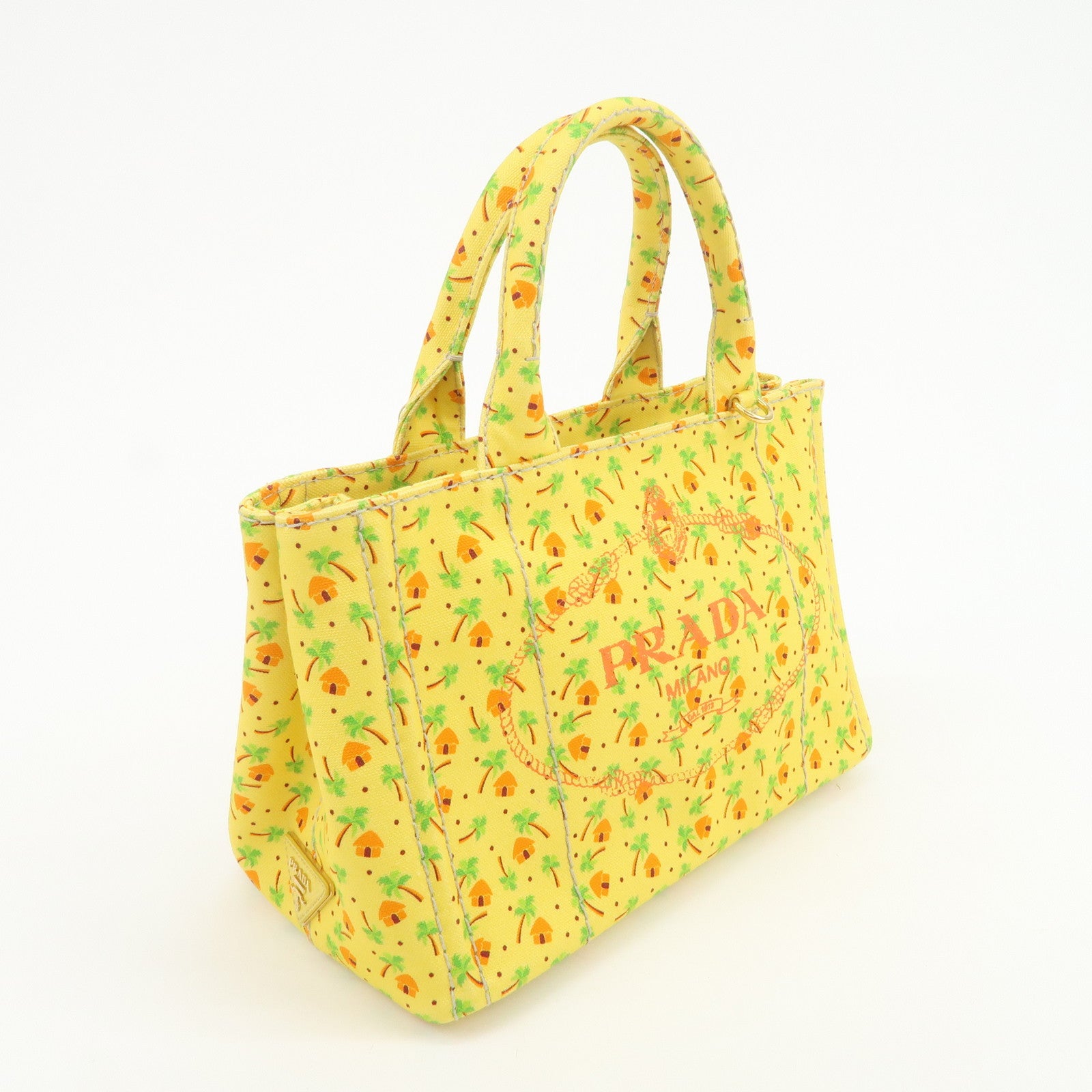PRADA Canapa Mini Canvas 2Way Bag Hand Bag Yellow Orange 1BG439