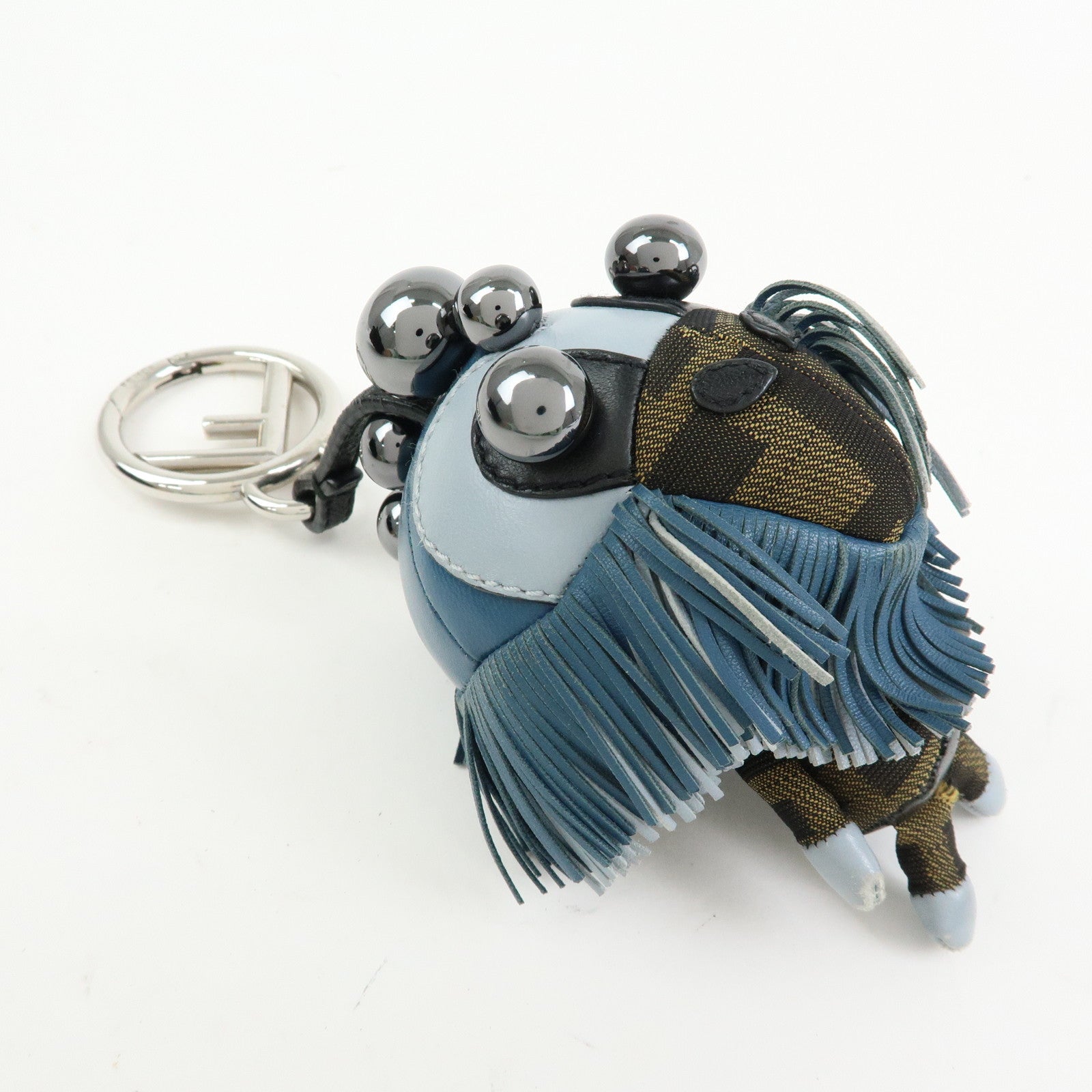 FENDI Zucca Canvas Leather Space Monkey Bag Charm Key Chain Blue