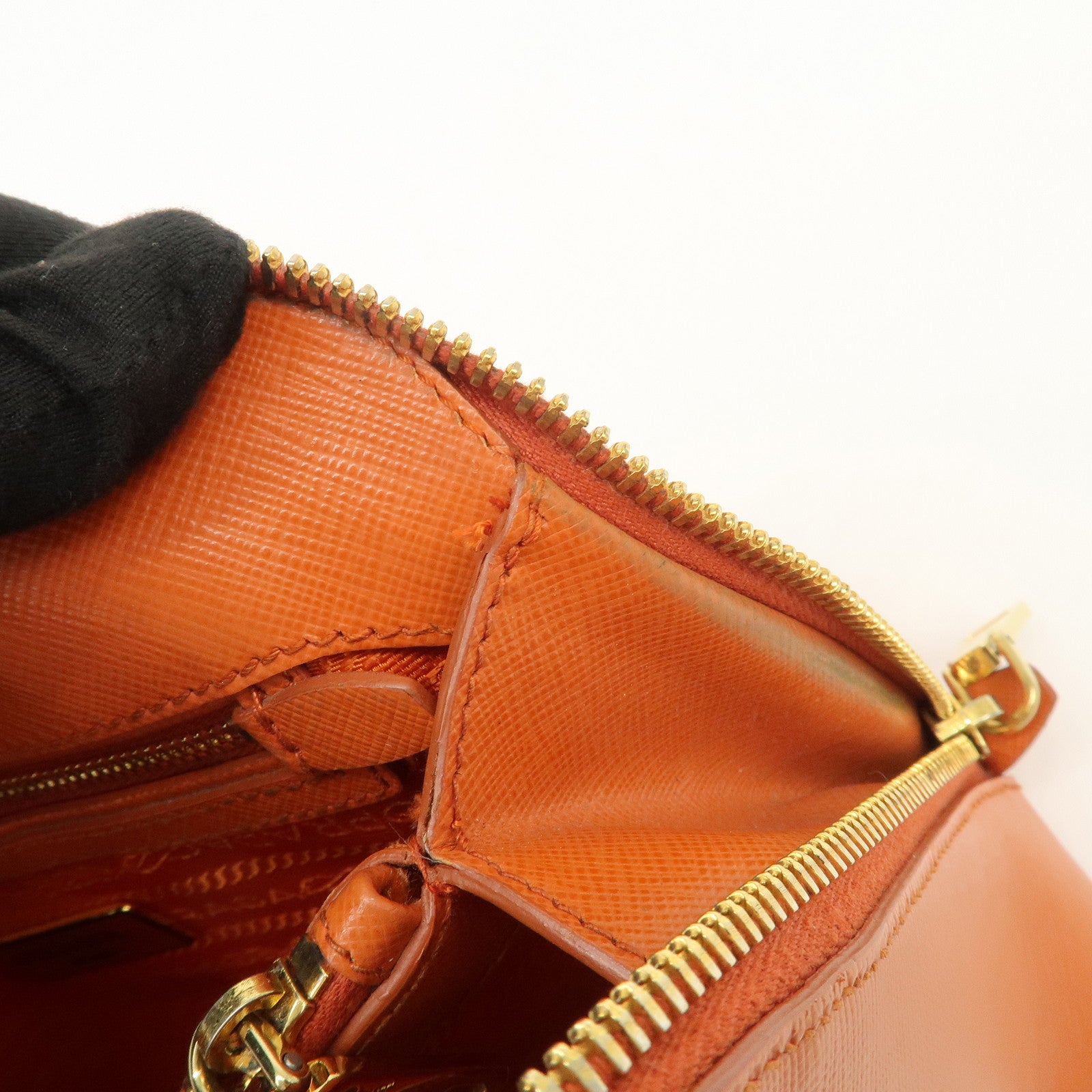 PRADA Saffiano Leather Promenade Small 2Way Hand Bag Orange BL0838