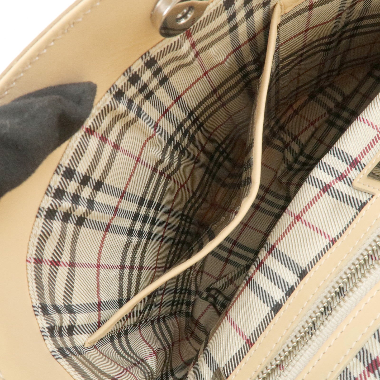 BURBERRY Cotton Leather Tote Bag Hand Bag Natural Beige