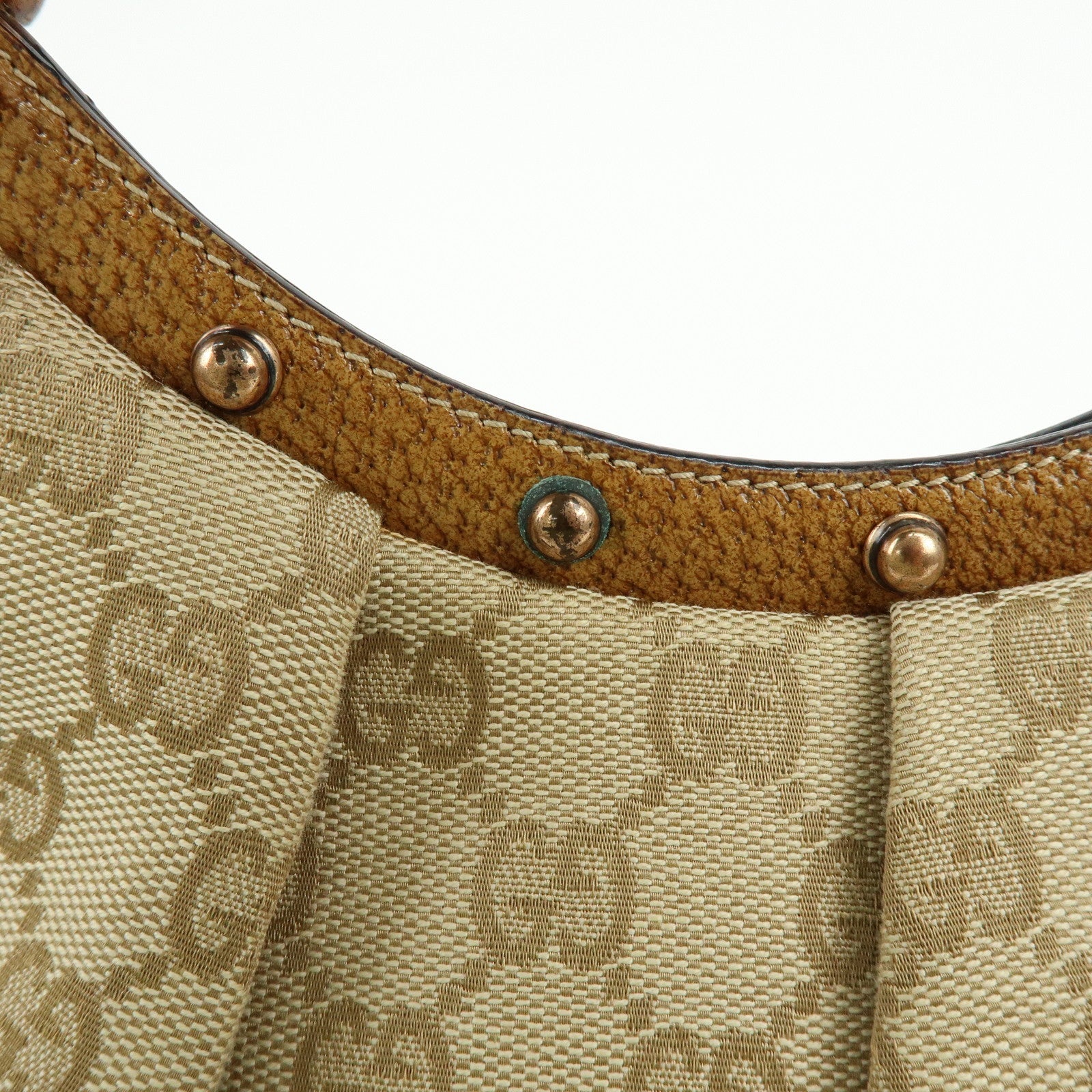 GUCCI GG Canvas Bamboo Leather Hand Bag Tote Bag Beige 124297