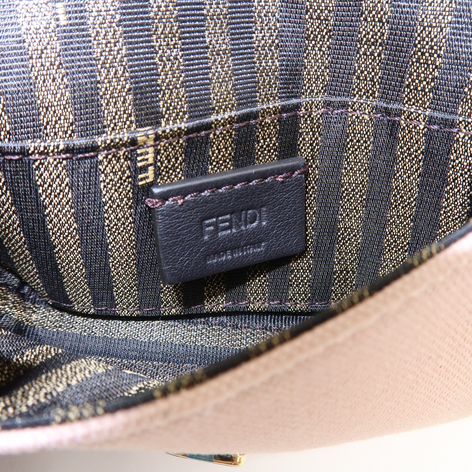 FENDI Zucca Nano Baguette Canvas Leather Chain Shoulder Bag 7AS045