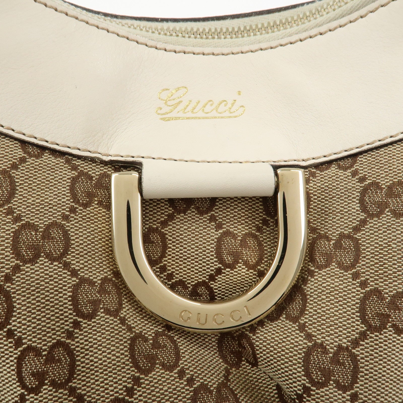 GUCCI Abbey GG Monogram Canvas Leather Shoulder Bag Beige 189833