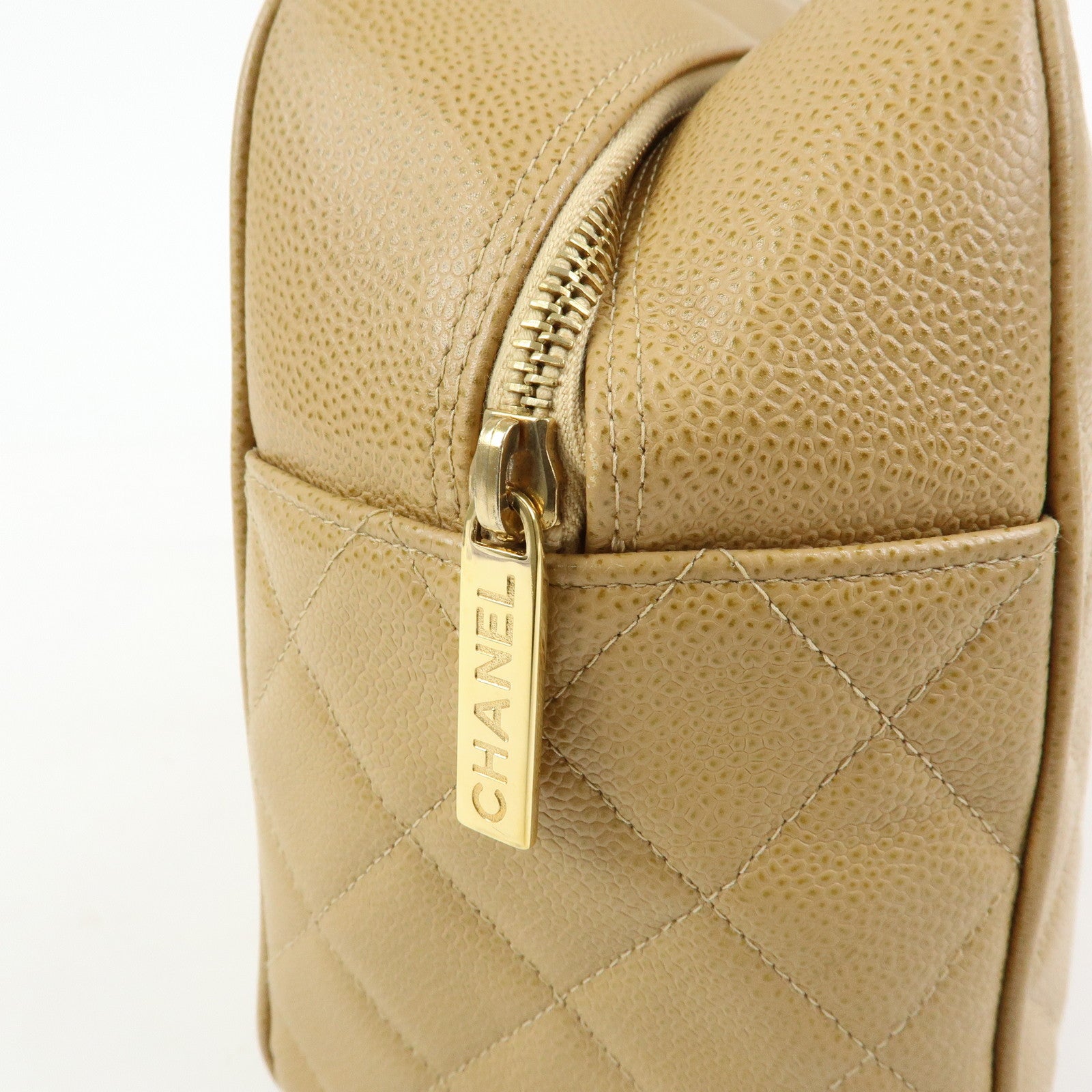 CHANEL COCO Mark Caviarskin Boston Bag Hand Bag Beige