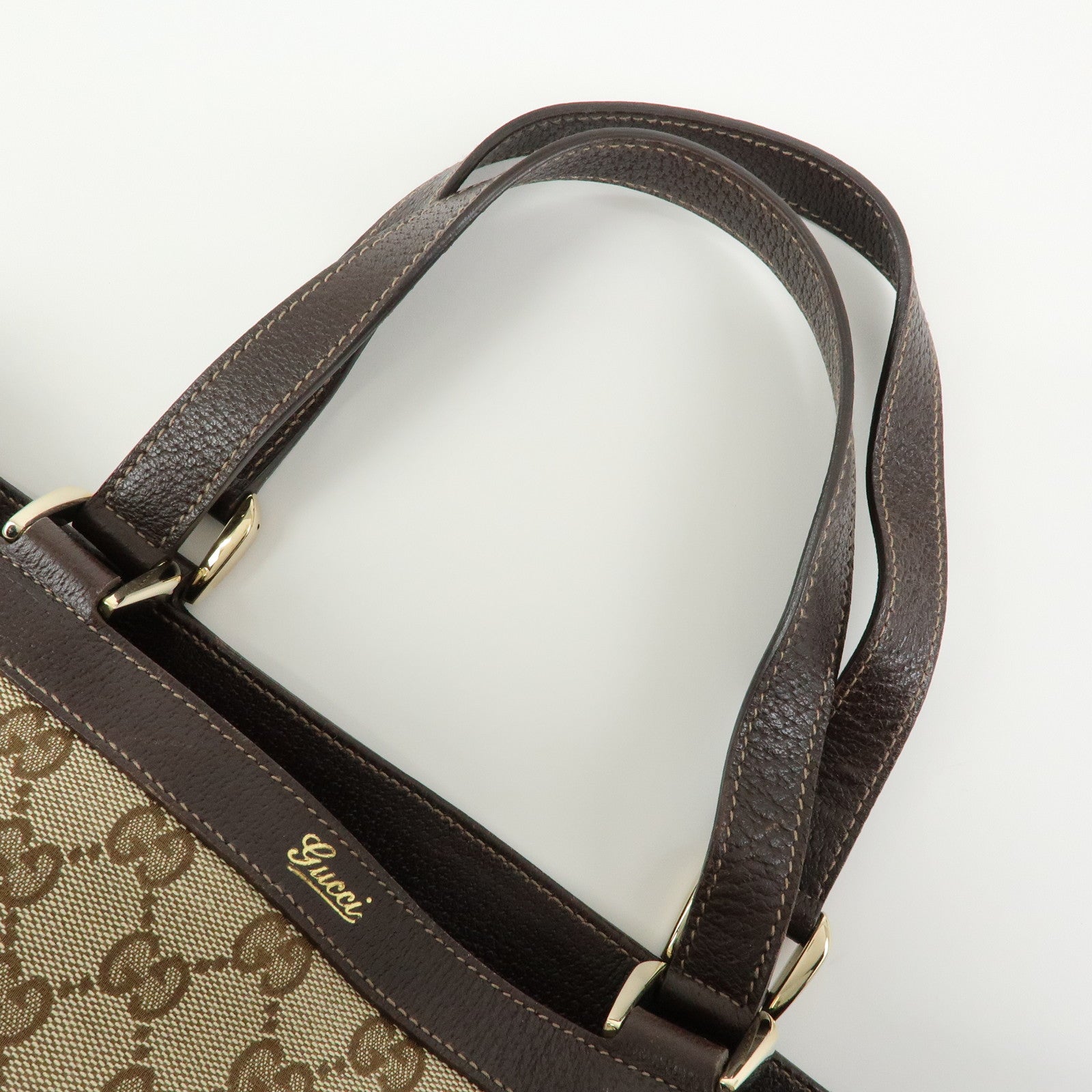 GUCCI GG Canvas Leather Tote Bag Shoulder Bag Beige Brown 170004