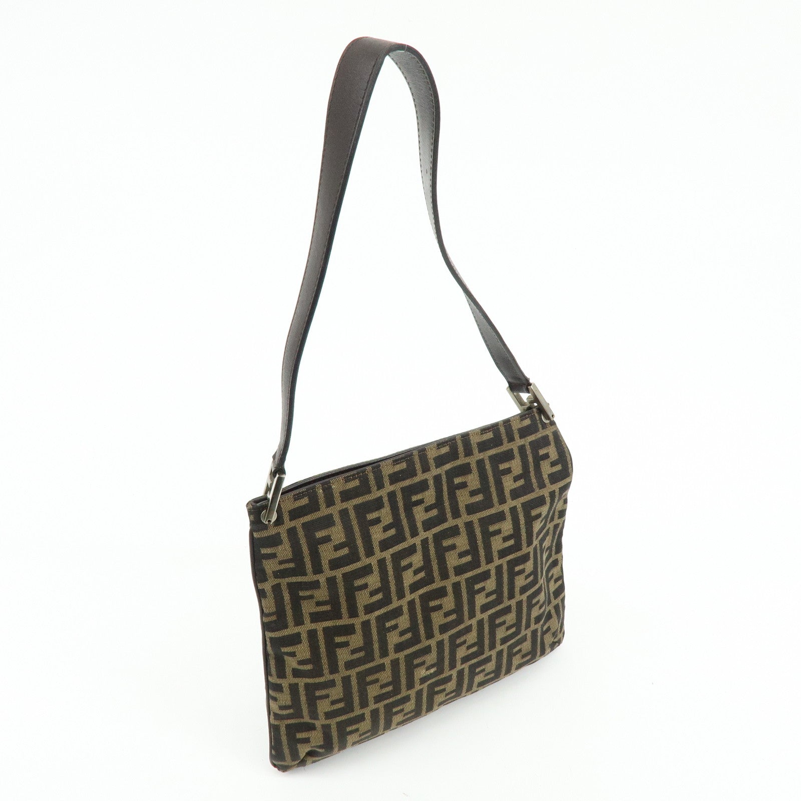 FENDI Zucca Canvas Leather Shoulder Bag Brown Black 83150820992