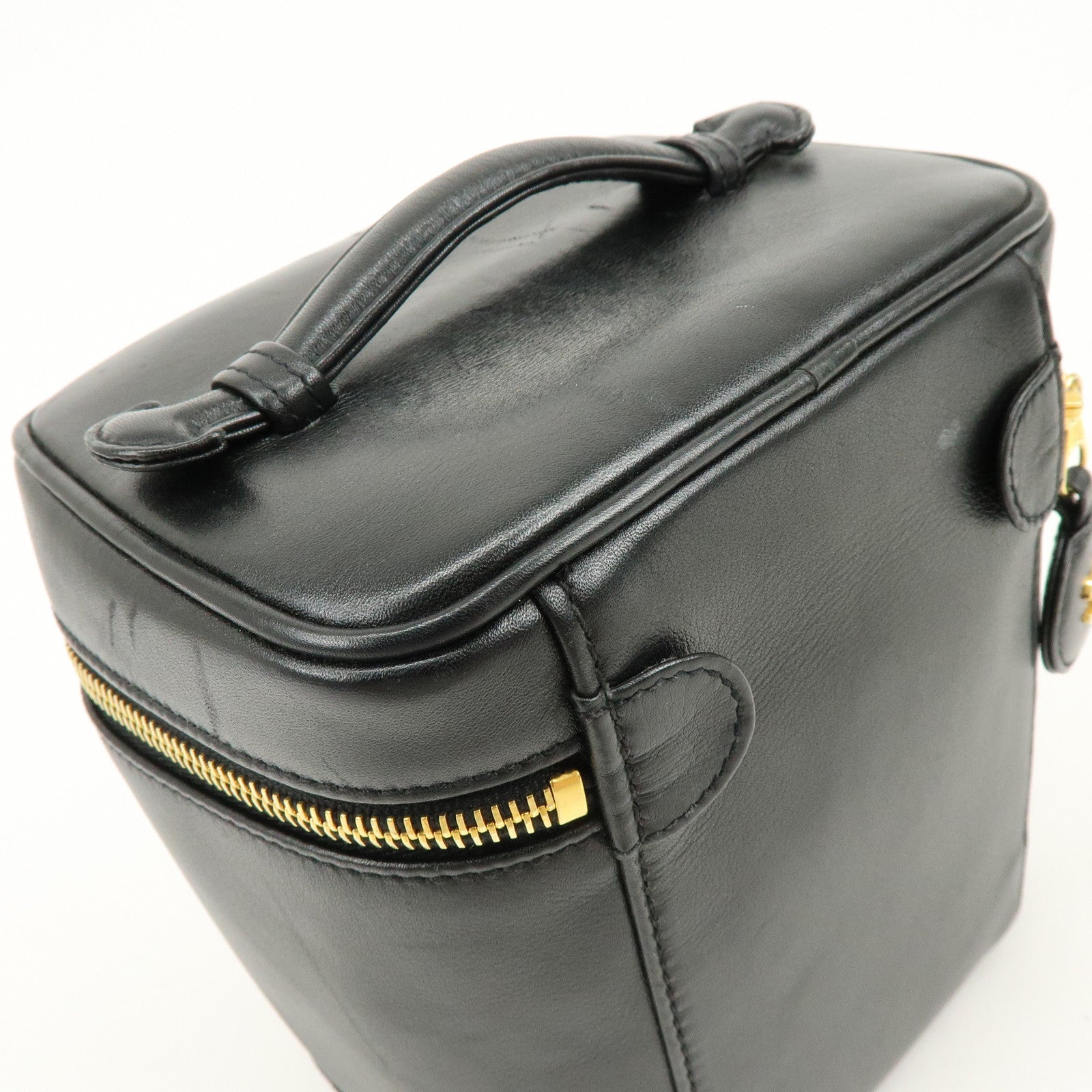 CHANEL Bicolore Lamb Skin Vanity Bag Hand Bag Black A01619