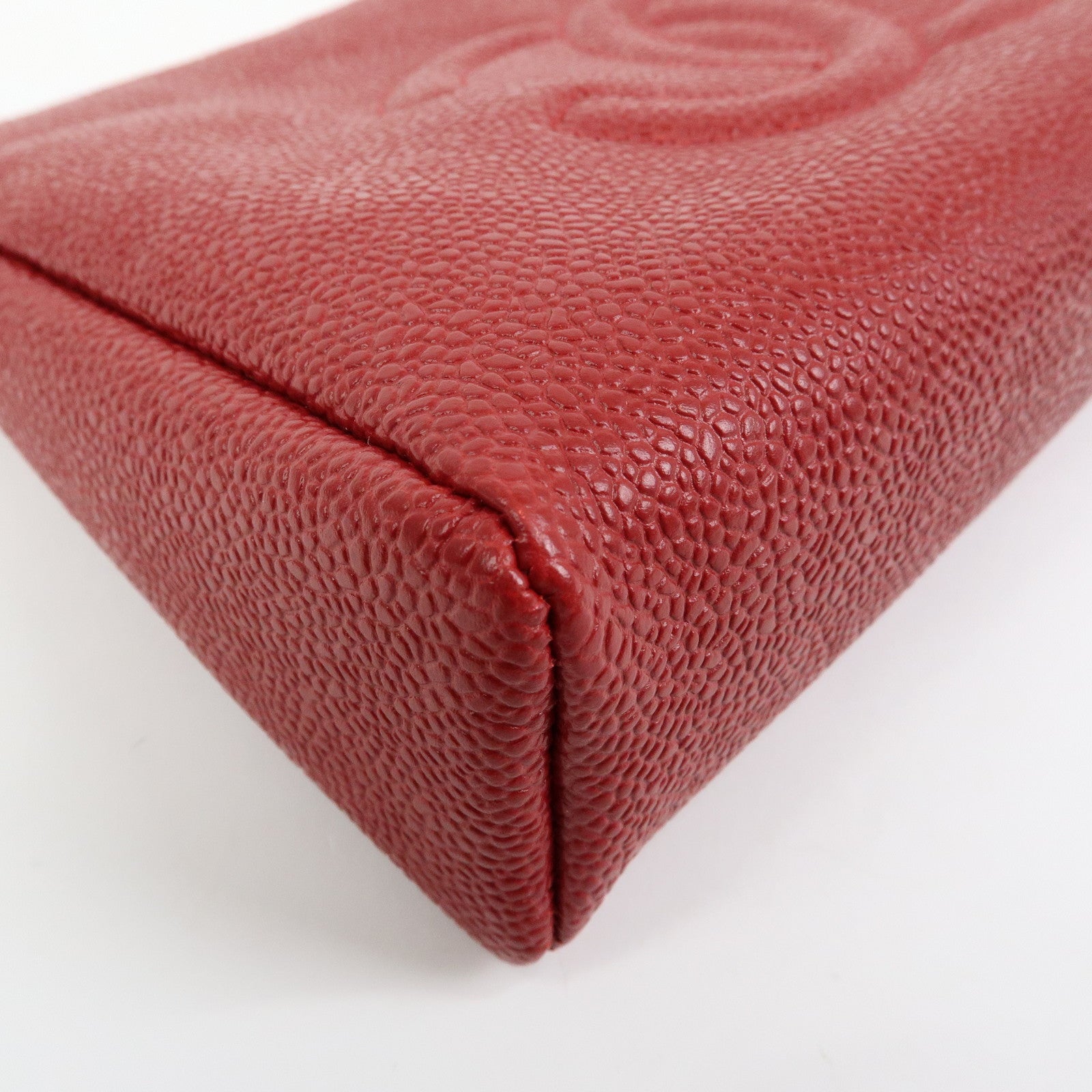 CHANEL COCO Mark Caviarskin Cosmetic Case Makeup Bag Pouch Red