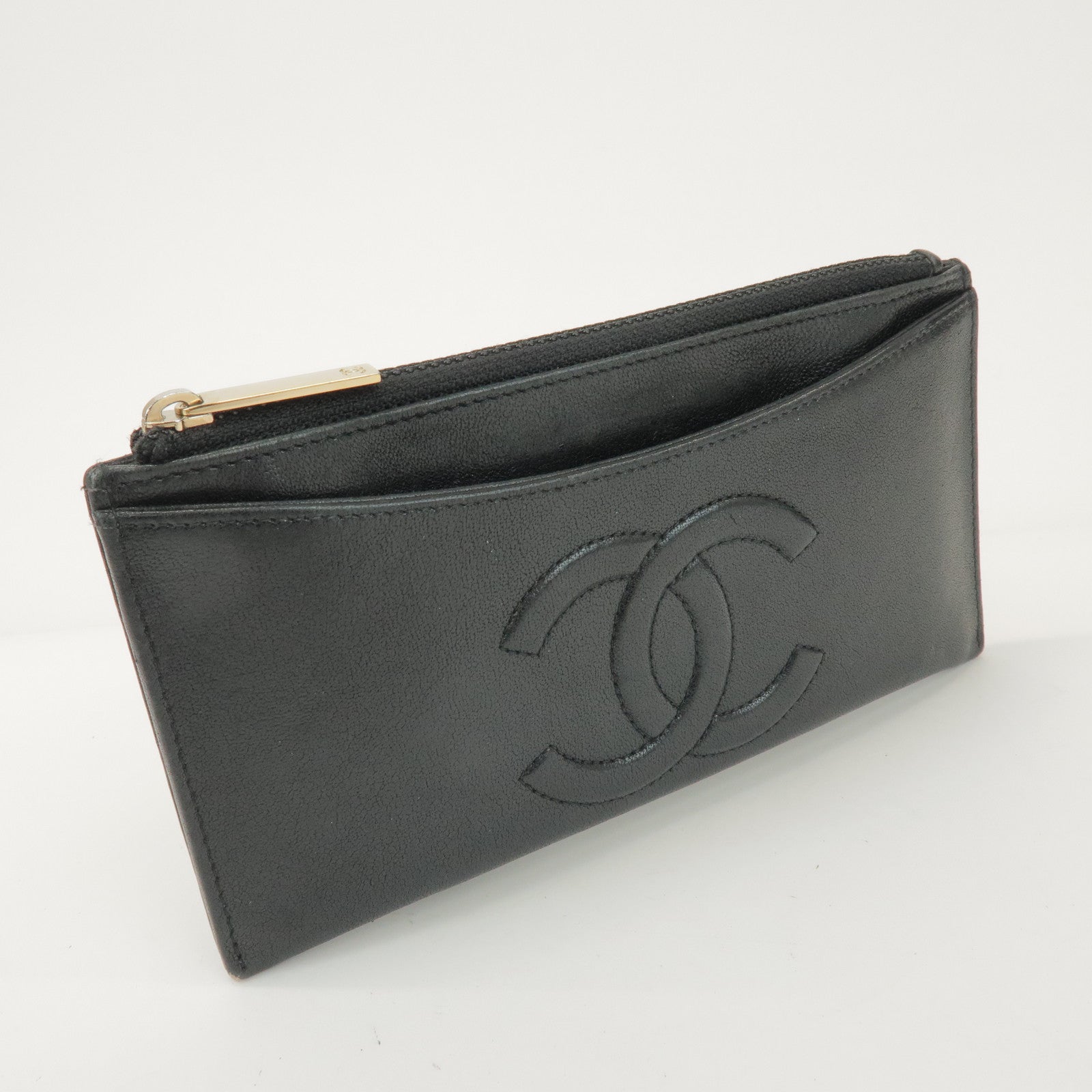 CHANEL COCO Mark Calf Leather Long Wallet Black