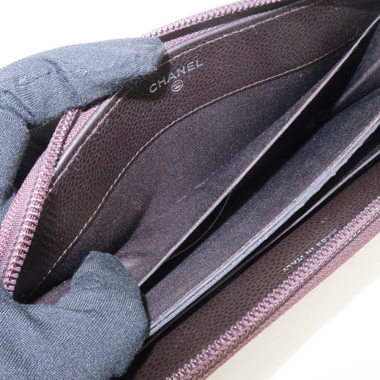 CHANEL COCO Mark Caviarskin Round Zippy Long Wallet Brown