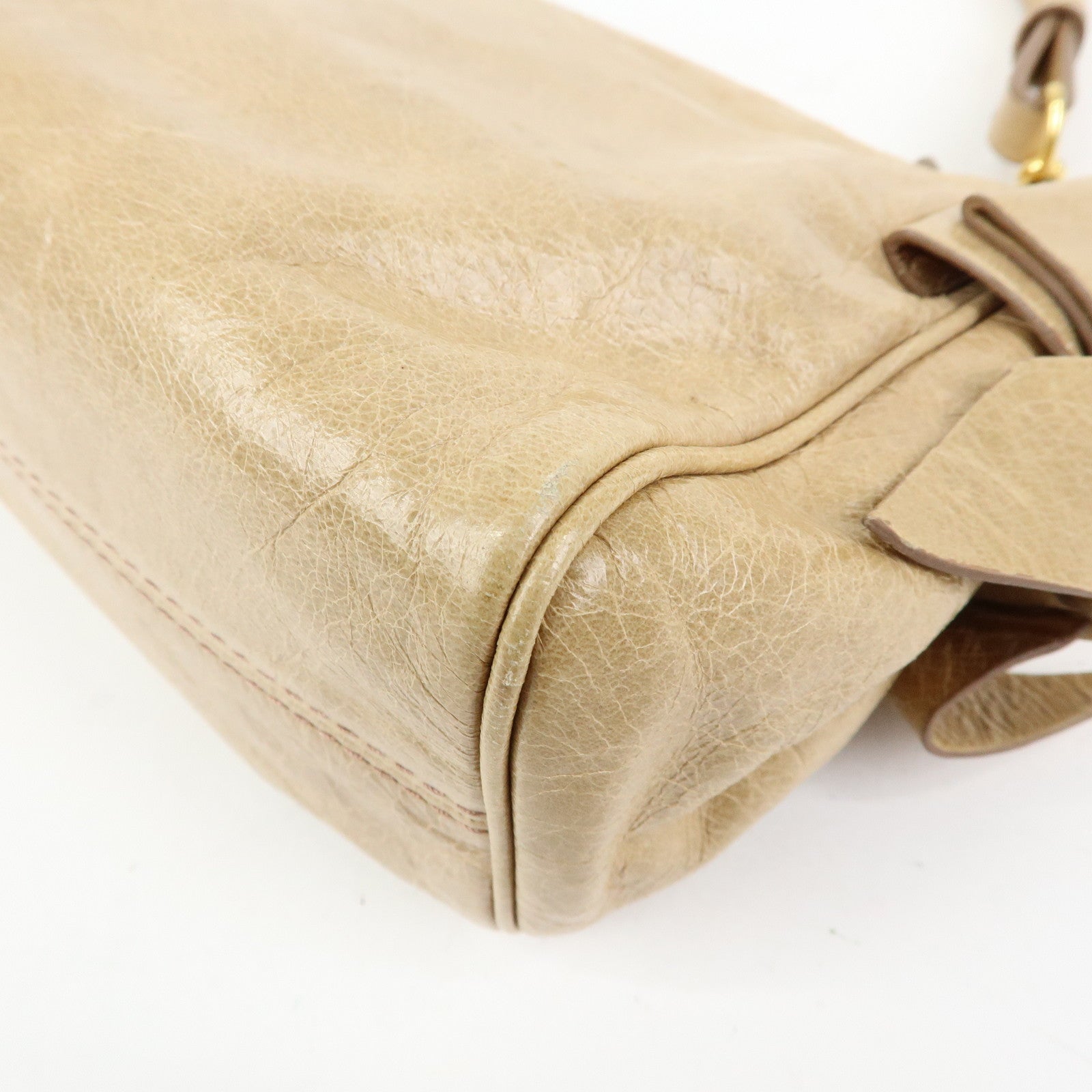 MIU MIU Leather Double Sided Ribbons Hand Bag Shoulder Bag Beige