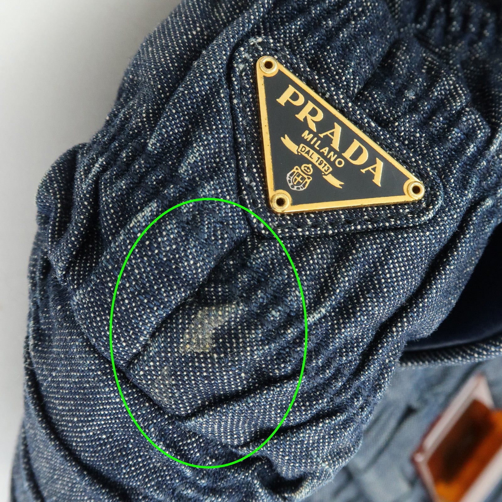 PRADA Triangle Logo Denim Clutch Bag Pouch Blue Brown