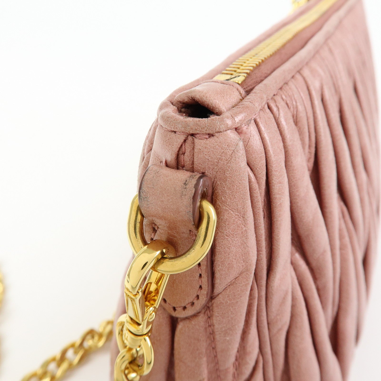 MIU MIU Matelasse Leather Chain Shoulder Crossbody Bag Pink 5BC892