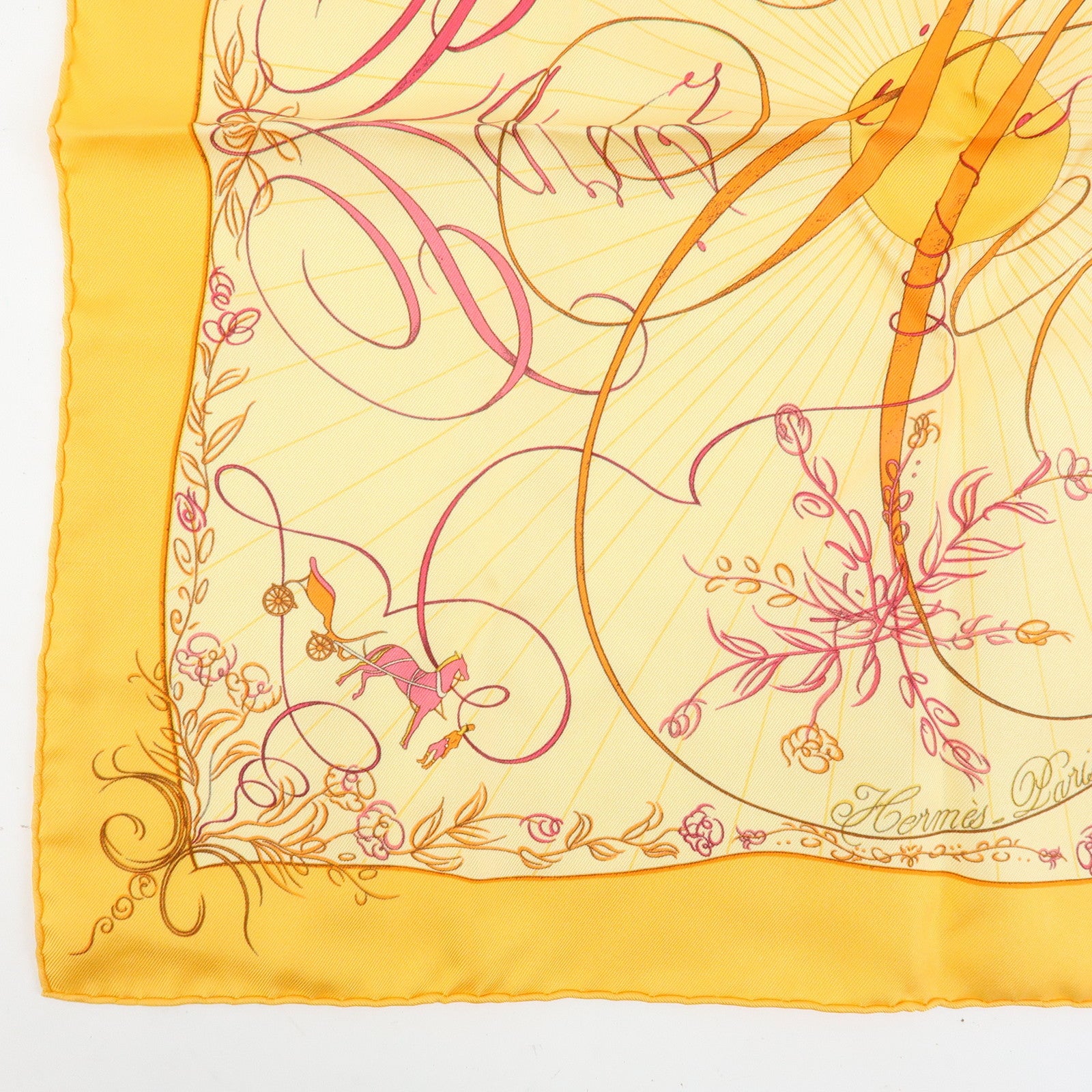 HERMES Carre 42 Silk 100% Scarf EFFLUVES Ivy Print Orange