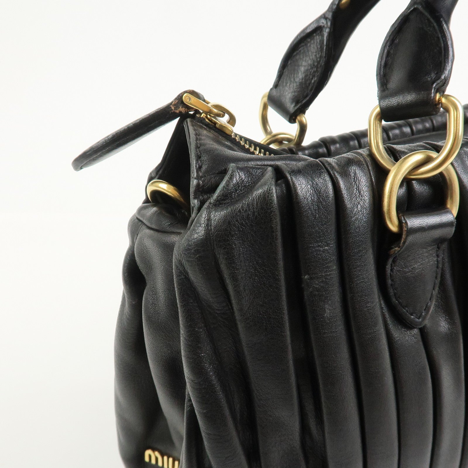 MIU MIU Leather 2Way Bag Hand Bag Shoulder Bag Black