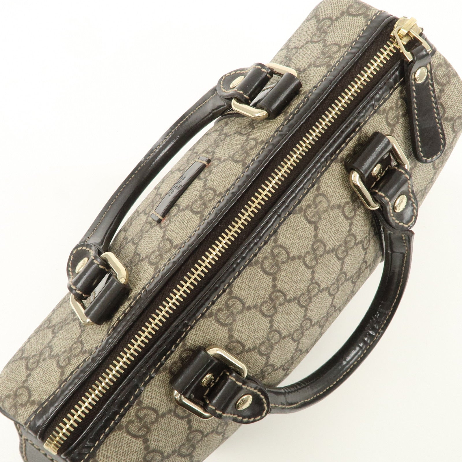 GUCCI GG Spream Patent Leather Mini Boston Bag Beige 193604