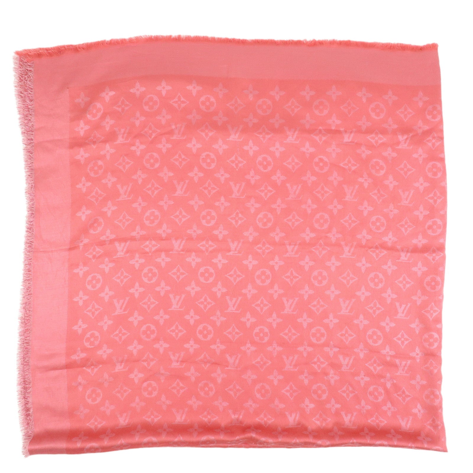 Louis Vuitton Monogram Silk Wook Shawl Scarf Pink