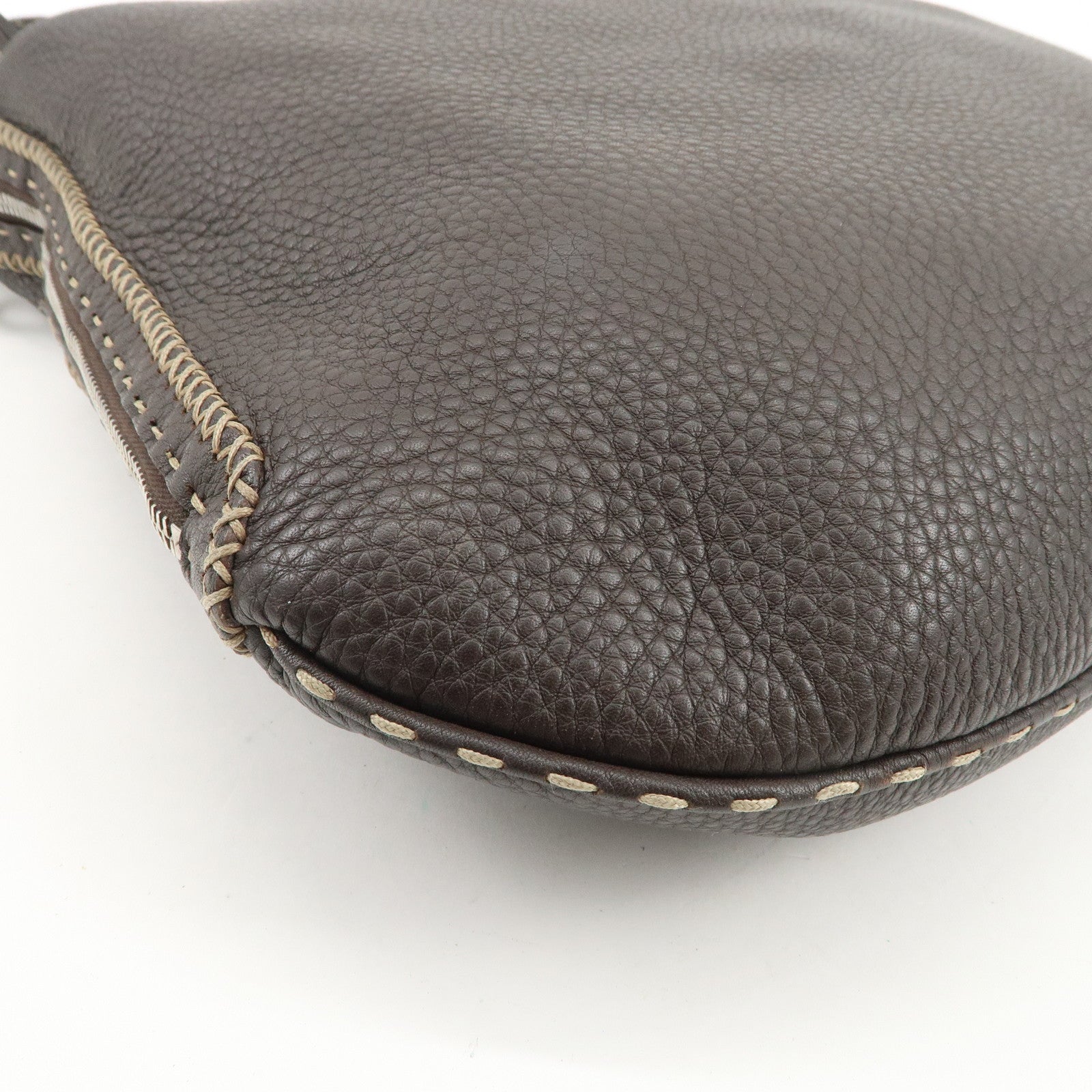 FENDI Selleria Leather Shoulder Bag Hand Bag Brown