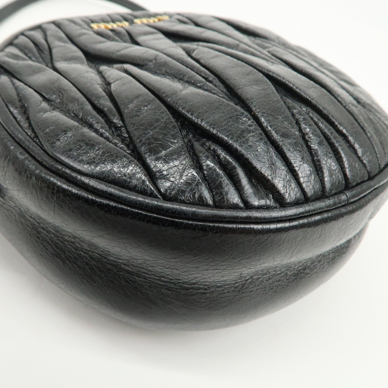 MIU MIU Logo Matelasse Leather Hand Bag Mini Bag Black