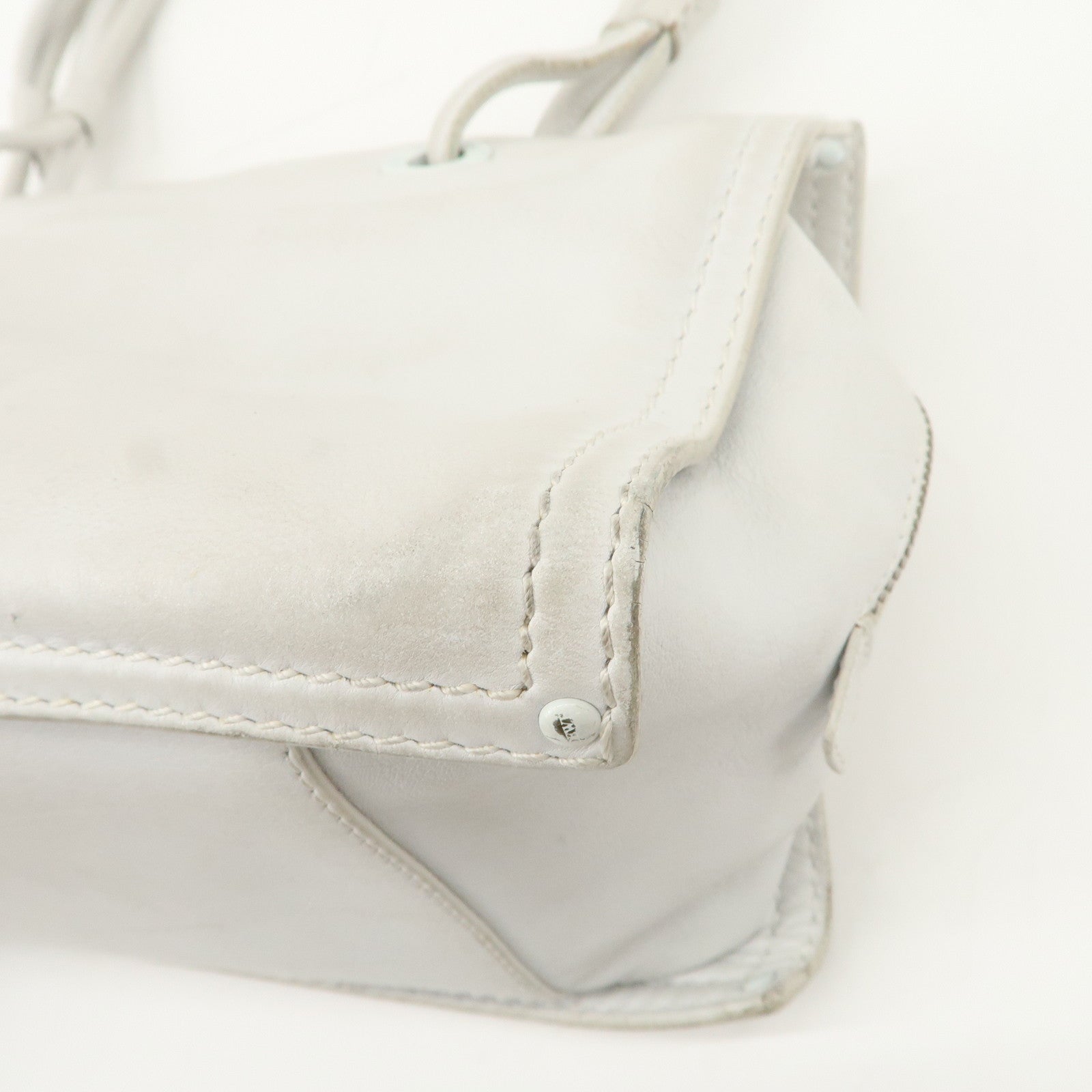 LOEWE Anagram Logo Leather Shopper Tote Bag Shoulder Bag White