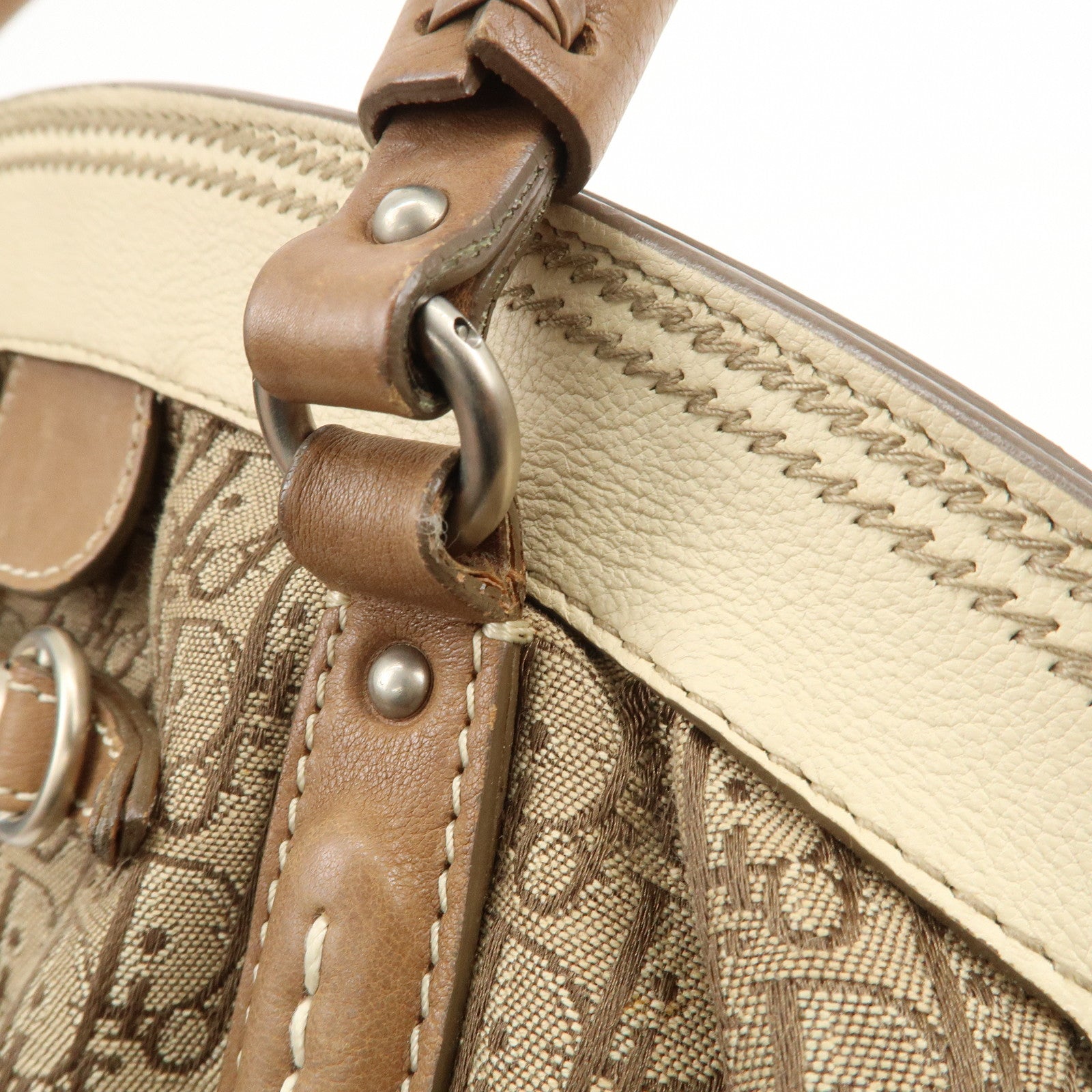 Christian Dior Trotter Canvas Leather Hand Bag Beige Ivory