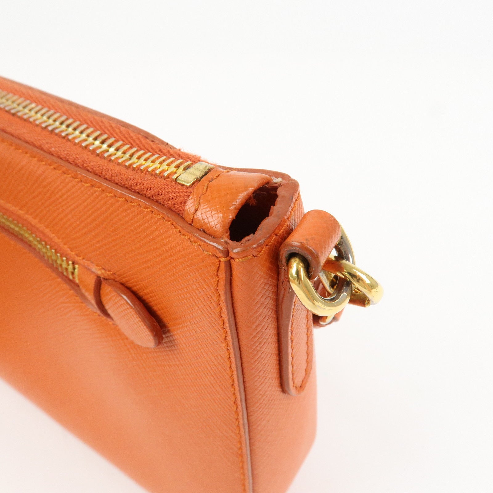PRADA Logo Leather Shoulder Bag Crossbody Bag Orange BT0834