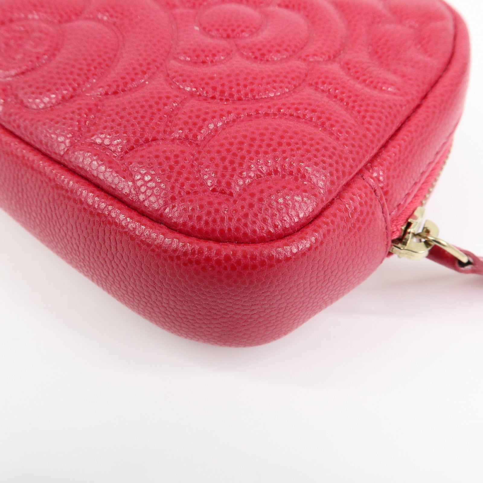 CHANEL Camellia COCO Mark Caviarskin Cosmetic Accessory Pouch Pink