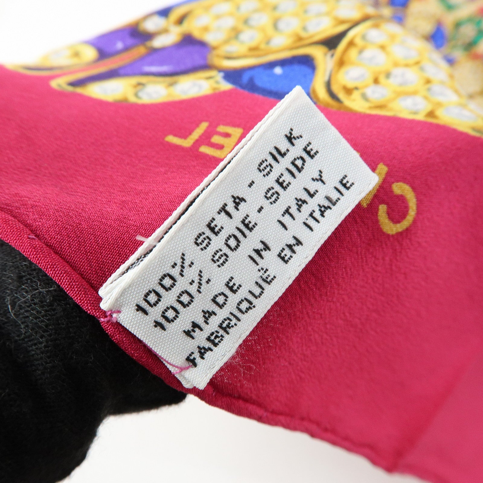 CHANEL Silk 100% Flower Jewelry Motif Scarf Pink Gold