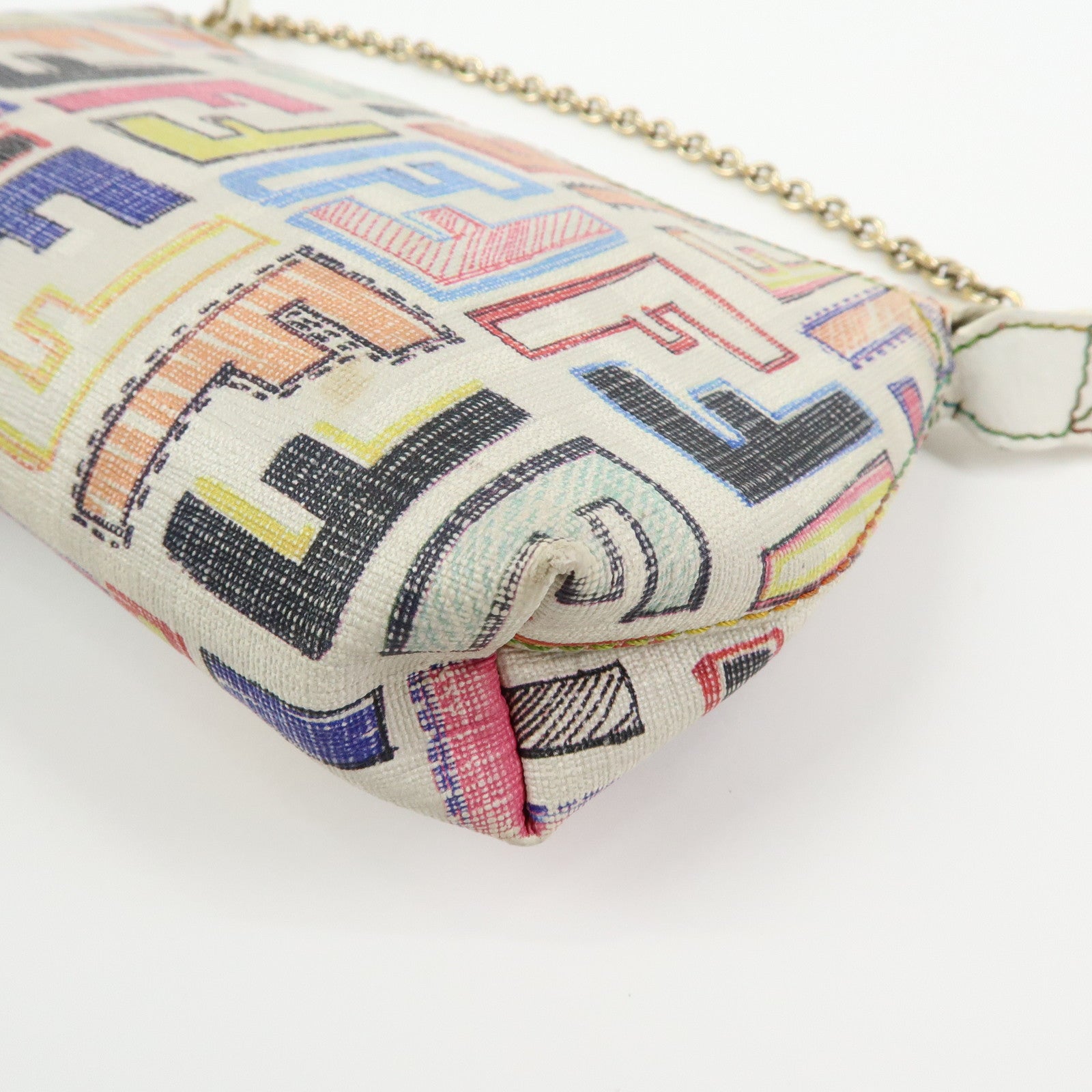 FENDI Zucca Print PVC Chain Accessory Pouch White Multicolor 8BR592