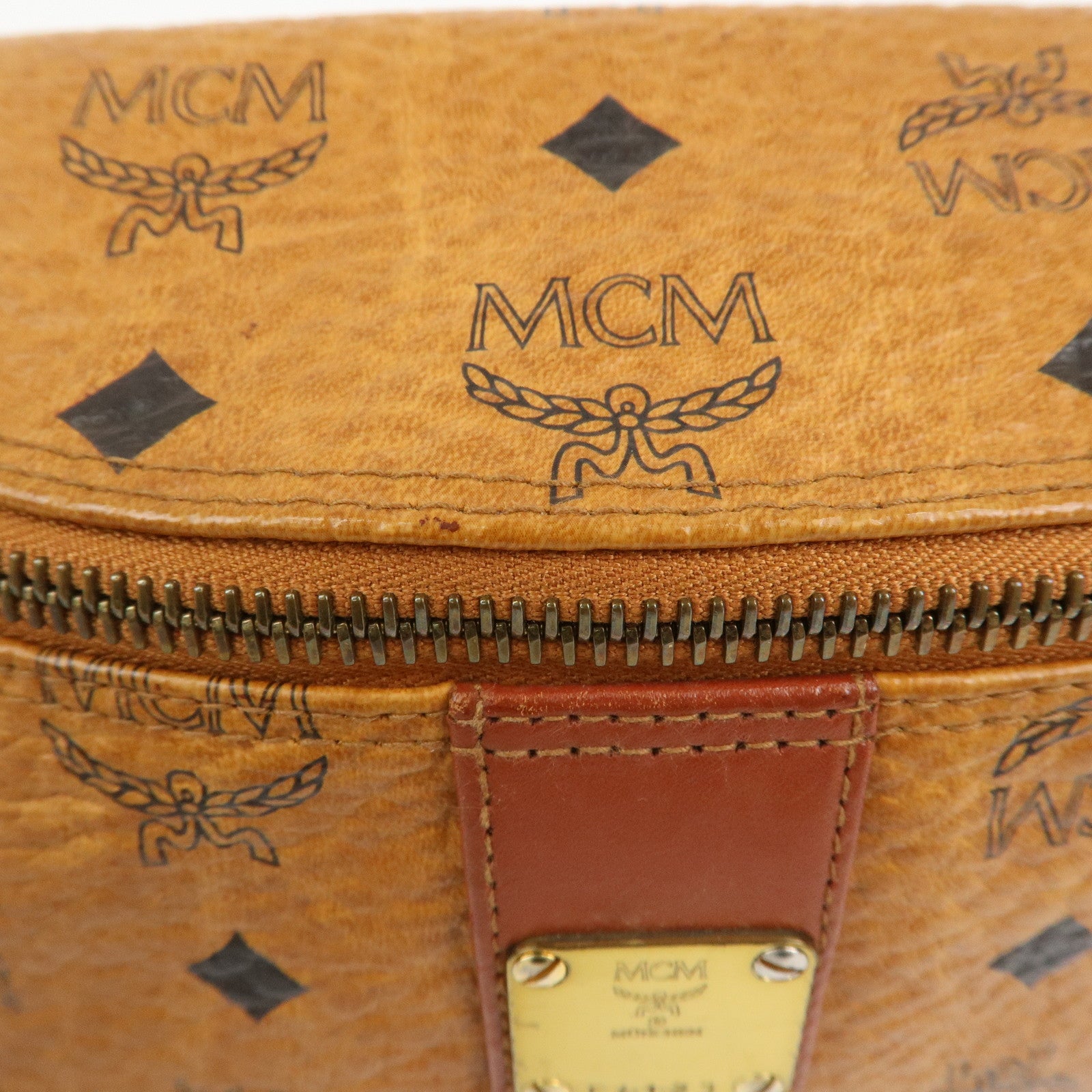 MCM Visetos Leather Waist Bag Waist Pouch Crossbody Bag Brown